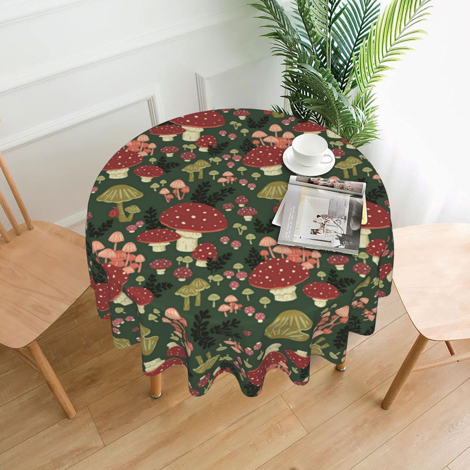 Lawenp Bright Mushrooms Art Decorative Round Table Cloths - 60 Inches in Diameter for Buffet Tables, Parties, Holiday Dinners.