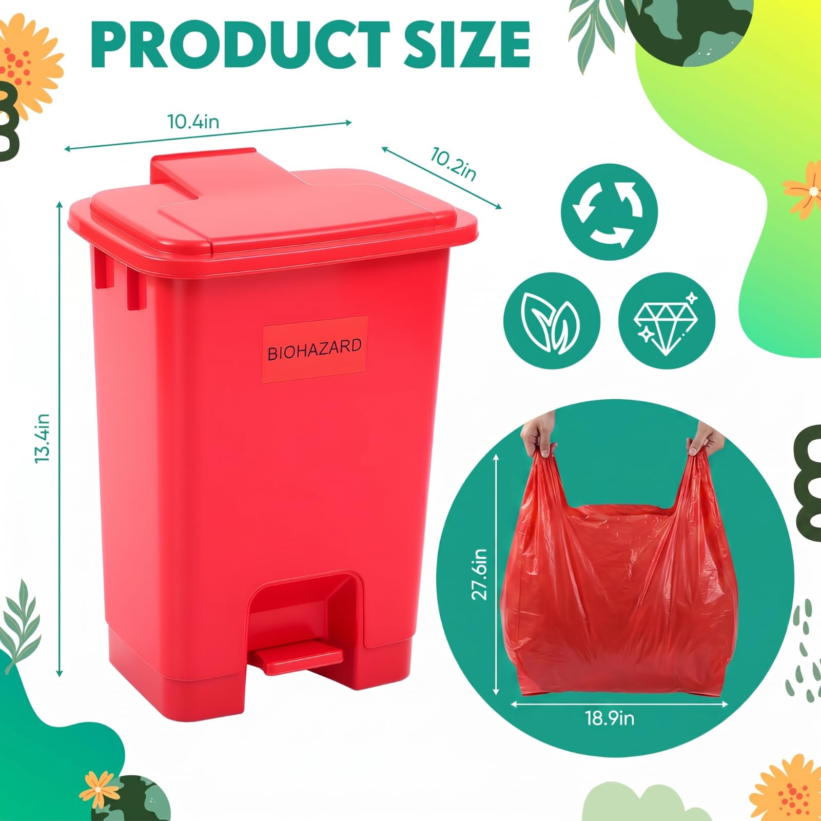 Geiserailie 1 Set 5.3 Gallon Biohazard Trash Can with 50 Waste Bags — Amazon image 2