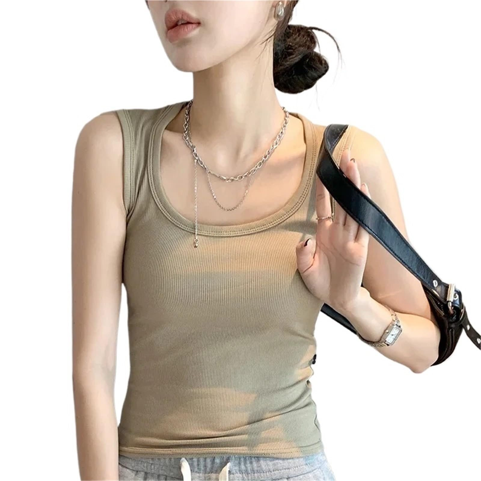 Camiseta Tirantes Mujer Camiseta sin Mangas for Mujer con Camisola y Top sin Mangas for Primavera y Verano, Camiseta de Base Corta for Mujer(Green,XXL)