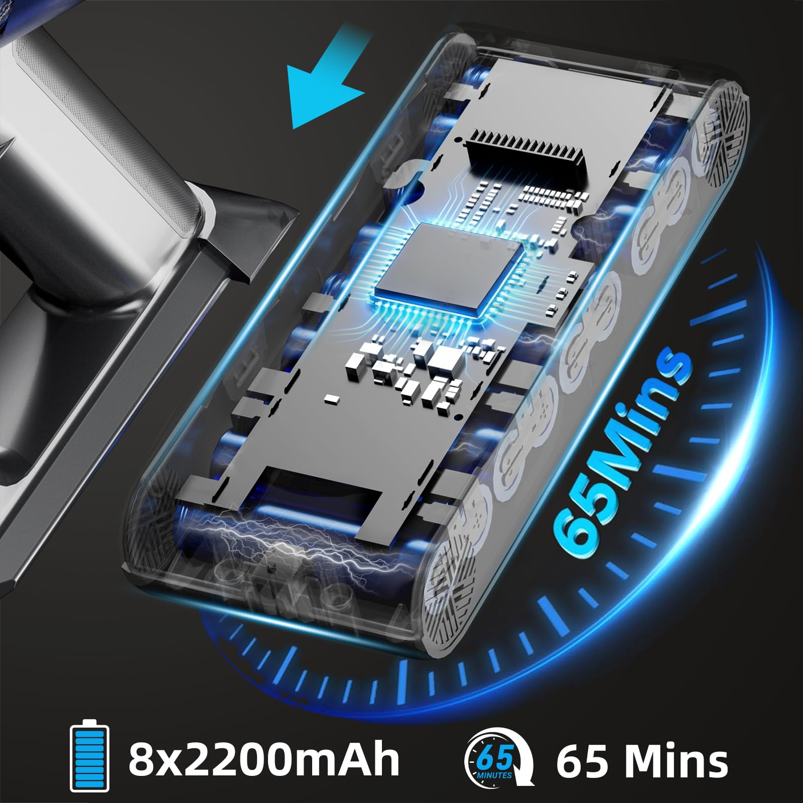 Hearten Akku Staubsauger 70000 Pa/600 W/65 Min. 4 Stufen, Schmutzsensor. 1,8 L Staubsauger Kabellos mit Schlauch, Farbdisplay, Anti-Haare-Bürste, 8-Stufen-Filter, für Tierhaare/Teppiche/Hartböden