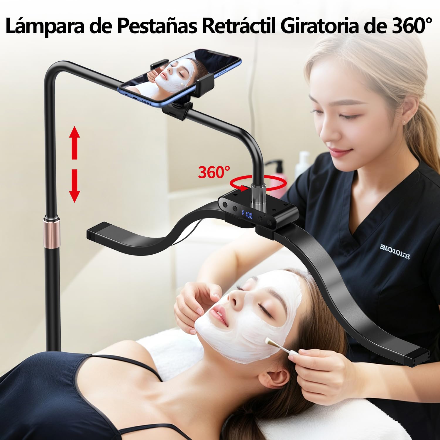 yAyusi Lámpara Pestañas Nubes de Pie con Soporte Teléfono, Retráctil Plegable Luz para Extensiones de Pestañas, Luz de Anillo de Belleza LED Regulable para Pestañas/Cuidado de Piel/Tatuajes (Negro)