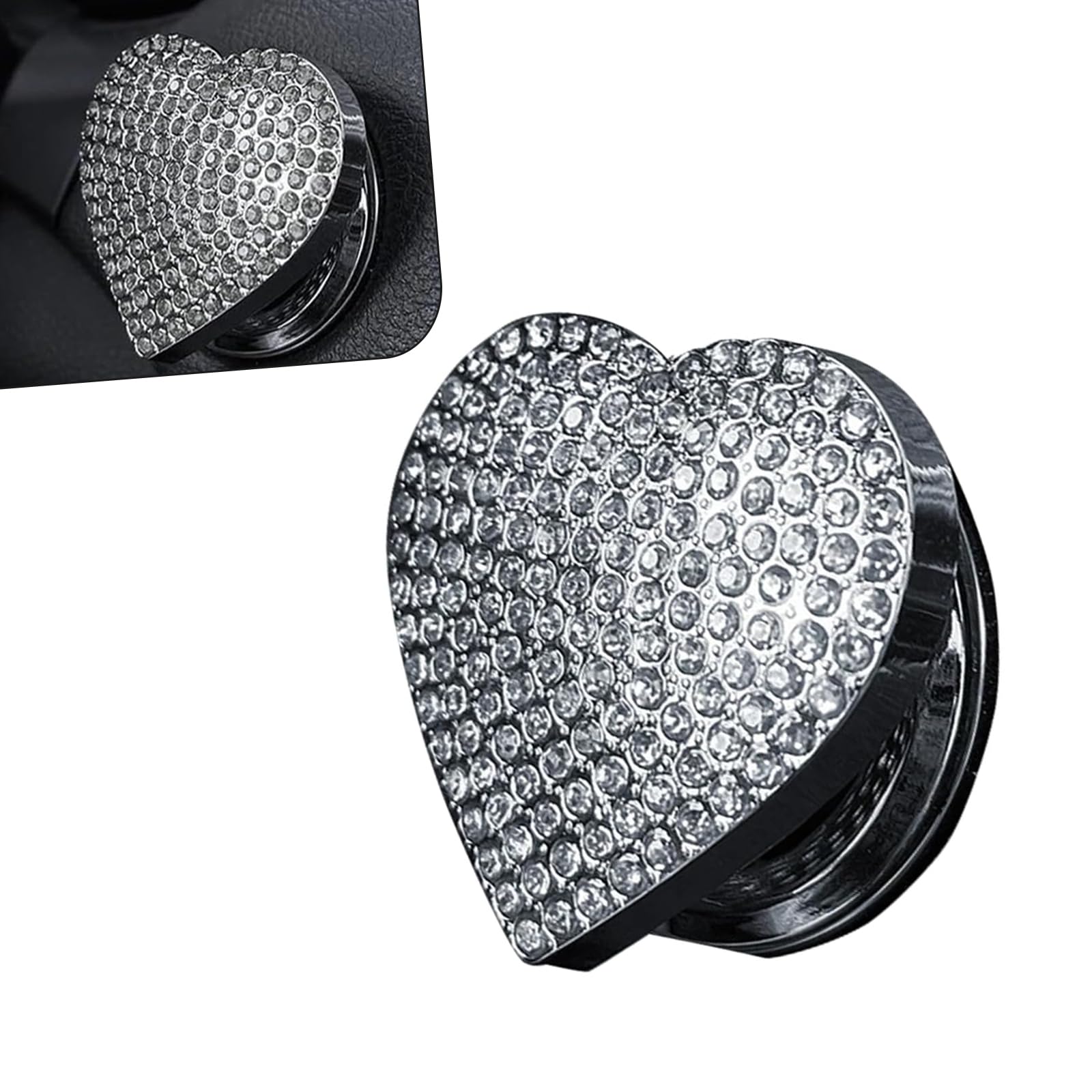 Bling Push Start Button Cover, Heart-Shaped Engine Sticker with Diamond, Sparkly Ignition Button Ring Cap, Universal Car Interior Accessories for Women & Girls (White)