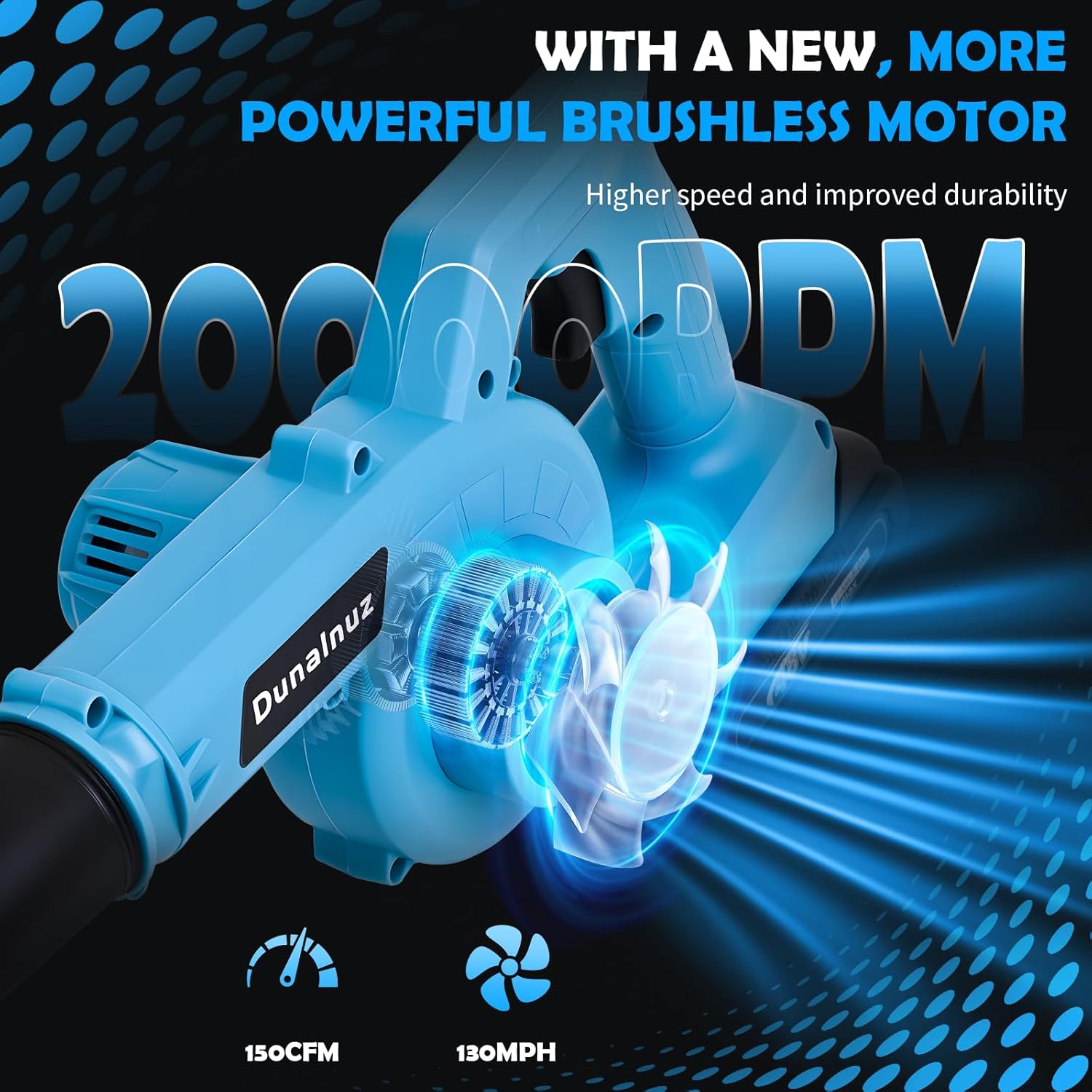 Leaf Blower Cordless with 2 x 24V 2.0Ah Battery and Charger, 150CFM 130MPH Electric 2 in 1 Handle Battery Powered Blowers for Lawn Care, Patio, Dust, Blue