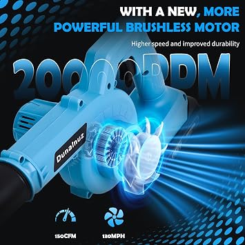Leaf Blower Cordless with 2 x 24V 2.0Ah Battery and Charger, 150CFM 130MPH Electric 2 in 1 Handle Battery Powered Blowers for Lawn Care, Patio, Dust, Blue