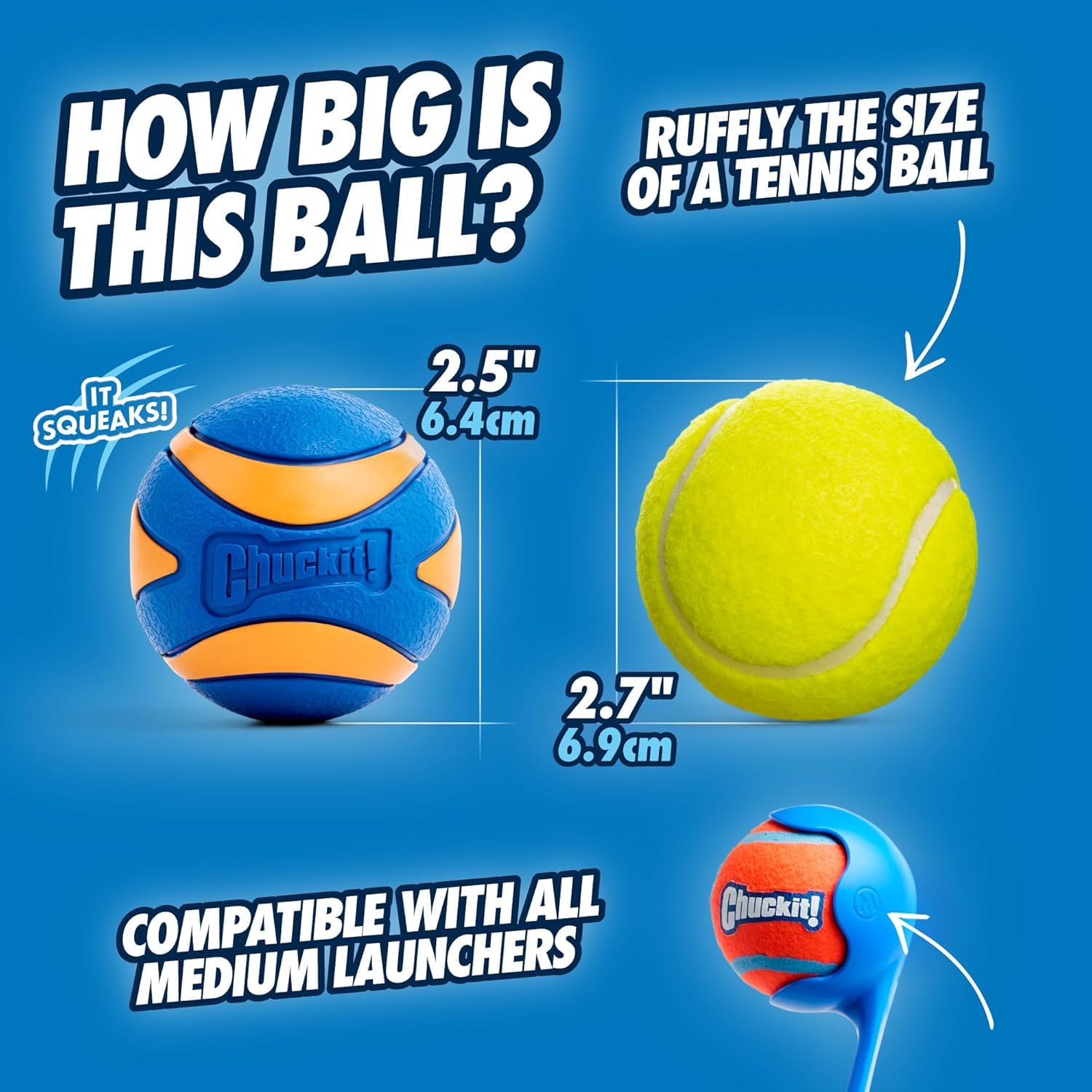 Chuckit! Ultra Ball & Launcher – Sport 45,7 cm avec 2 balles rebondissantes Moyennes (6,3 cm) pour Chiens de 9,1 à 27,2 kg, Lanceur de Balle pour Chien