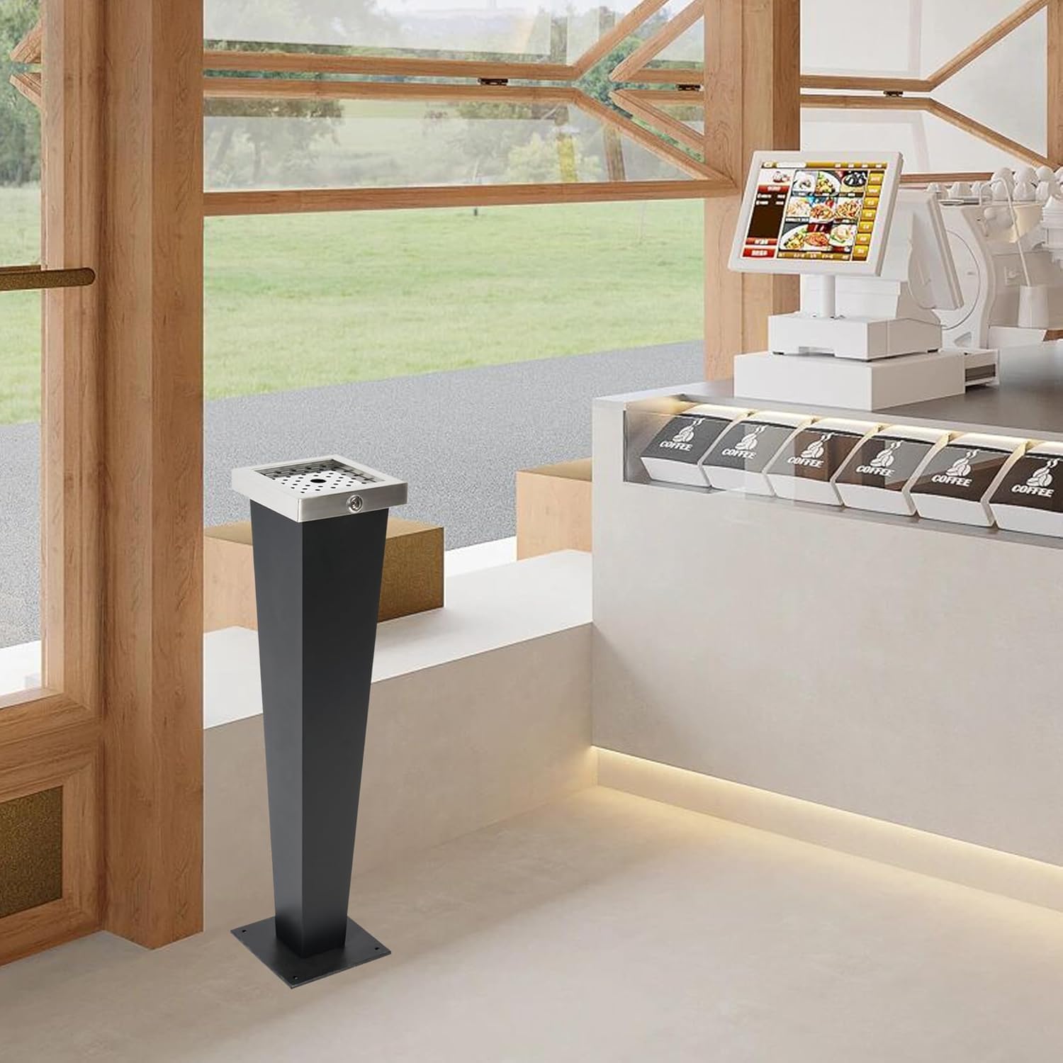Pattumiera commerciale autoportante, in acciaio inox con chiave, interno chiuso, per pub, hotel, ristorante, giardino, 24 x 24 x 94 cm