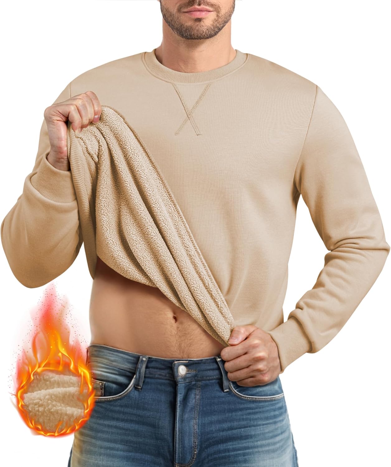 JMIERR Men's Fleece Crewneck Sweatshirt Casual Long Sleeves Cotton Warm Basic Pullover Fashion Shirts - Image 2