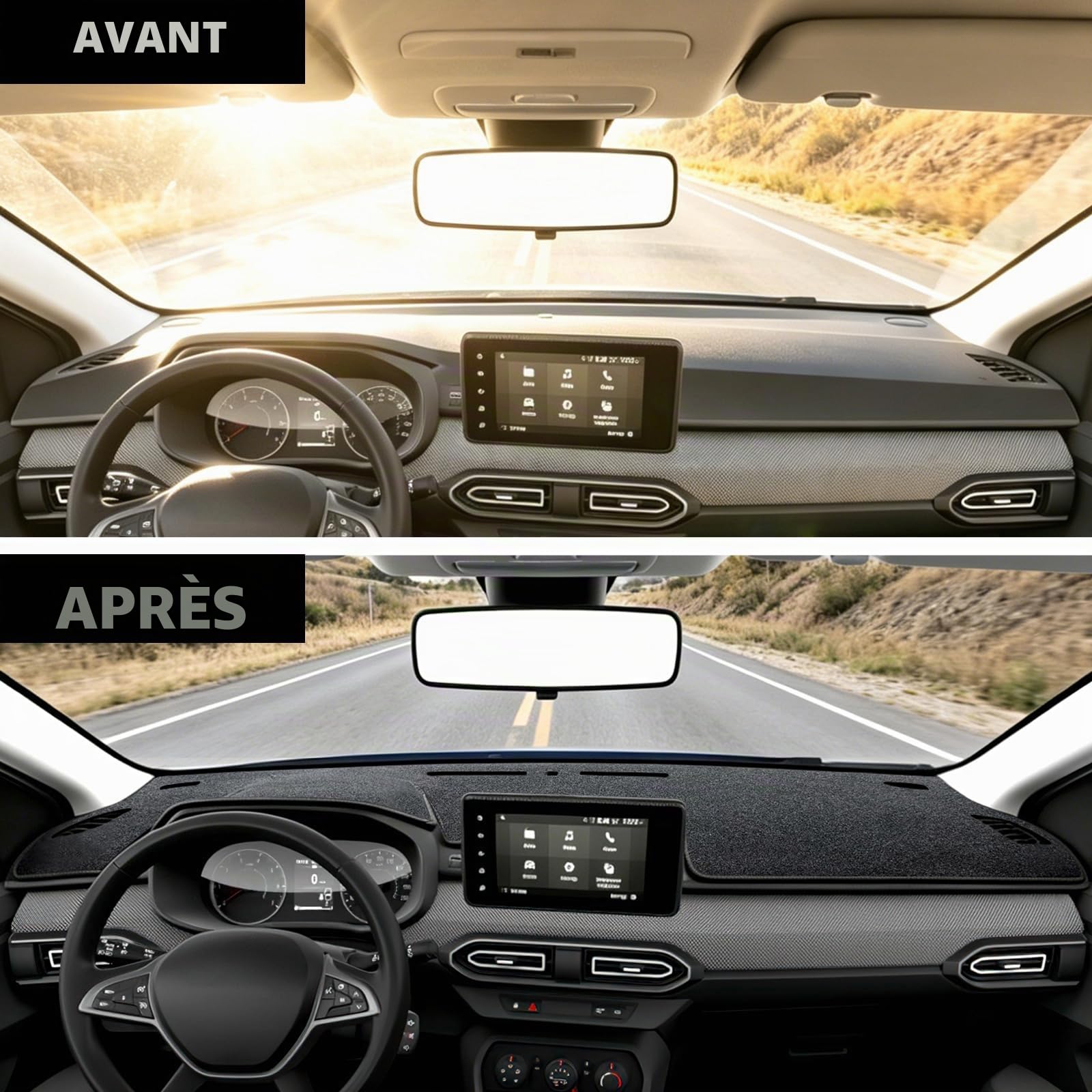 Protection Solaire pour Tableau de Bord de Voiture pour Dacia Sandro Jogger 2021-2026 Anti-Rayures Tapis antidérapant Accessoires intérieurs (Polyester)