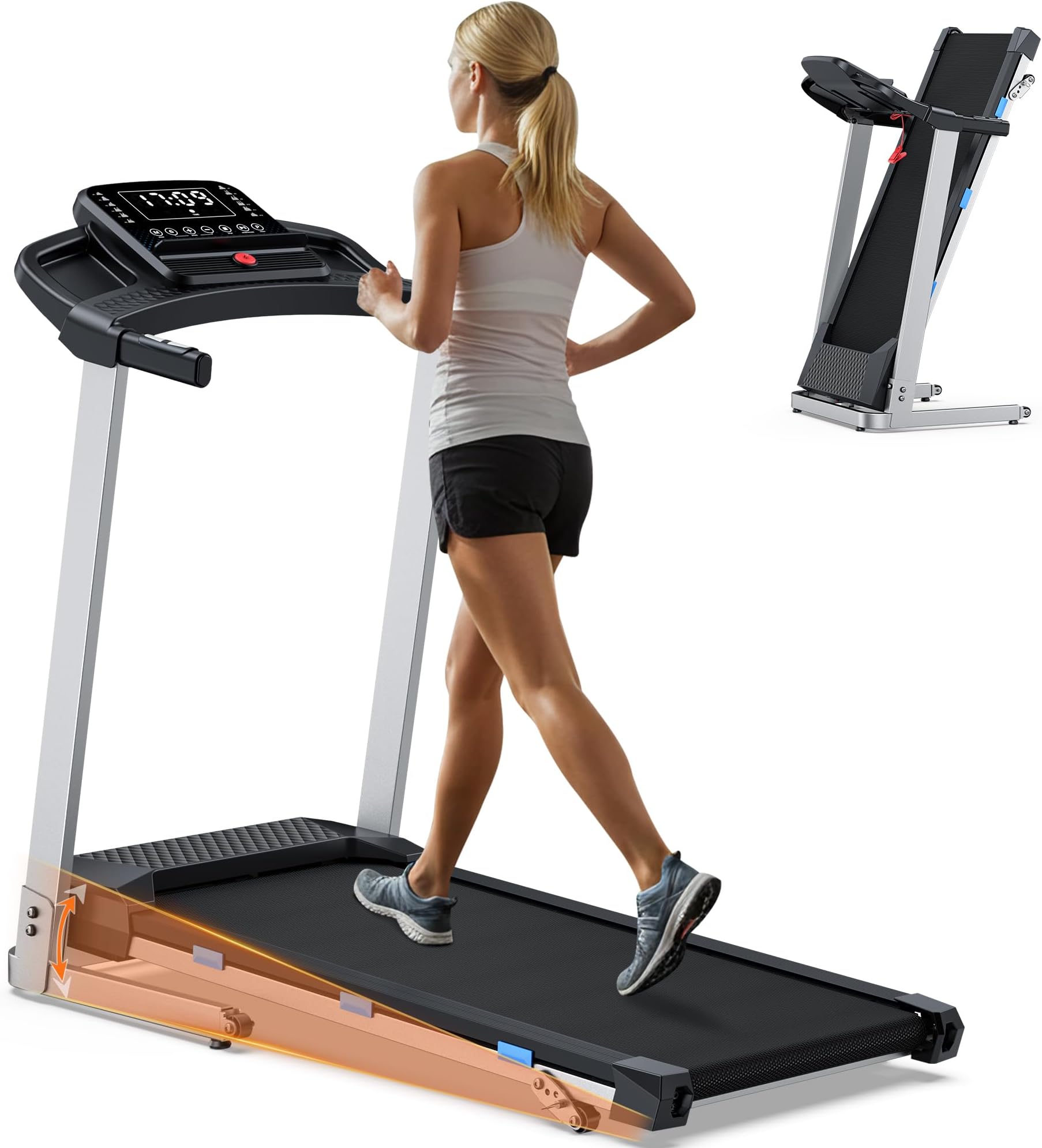 Cardirun Folding Treadmill with Incline, 3.5 HP Quiet Treadmills for Home with 400 lbs Weight Capacity, Incline Treadmill with Pulse Sensor and Bluetooth Speaker, LED Screen, App, Space-Saving Design