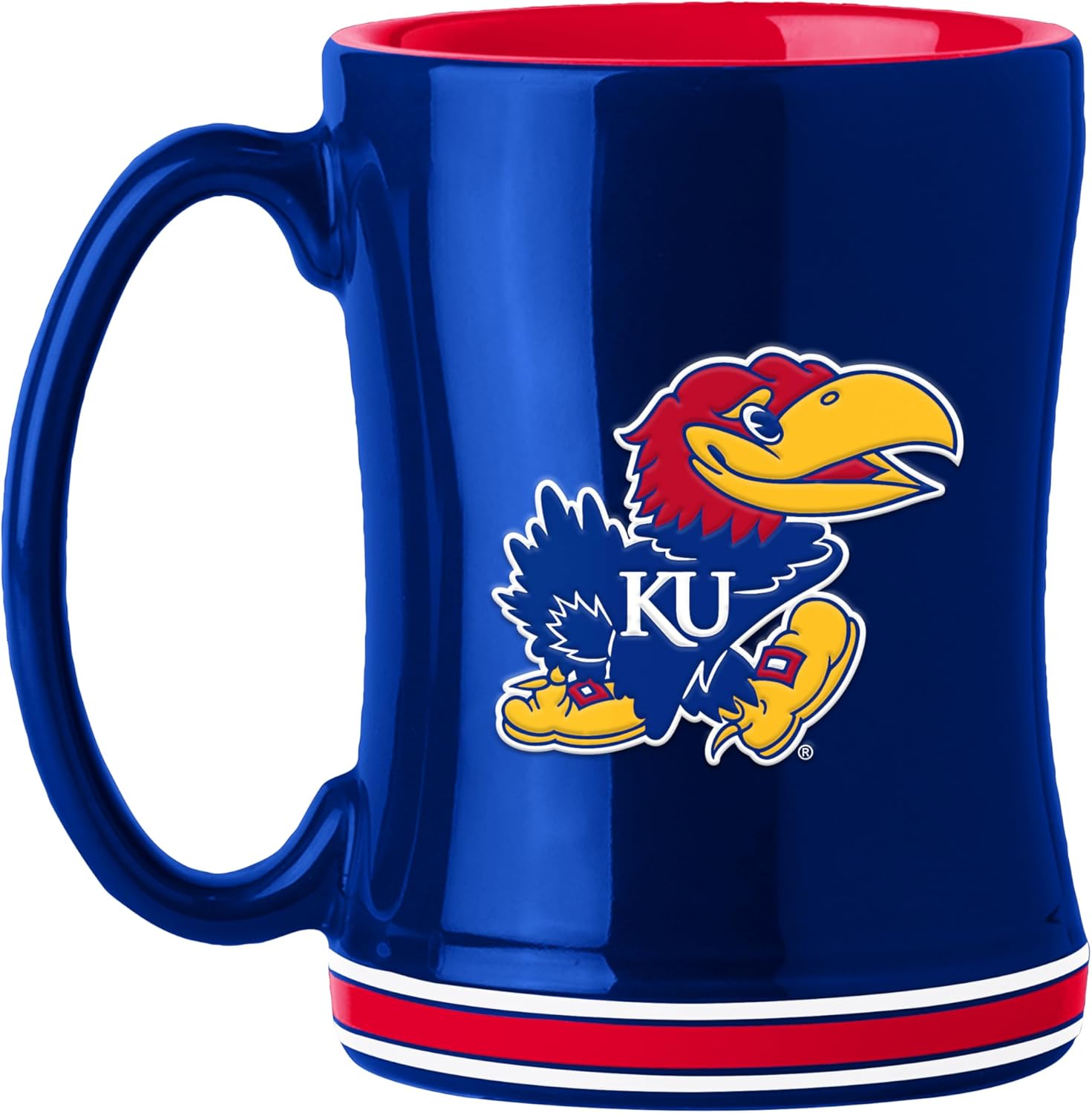 Logo Brands NCAA Kansas Jayhawks 14oz Ceramic Relief Mug with Team Logo and Elongated Handle