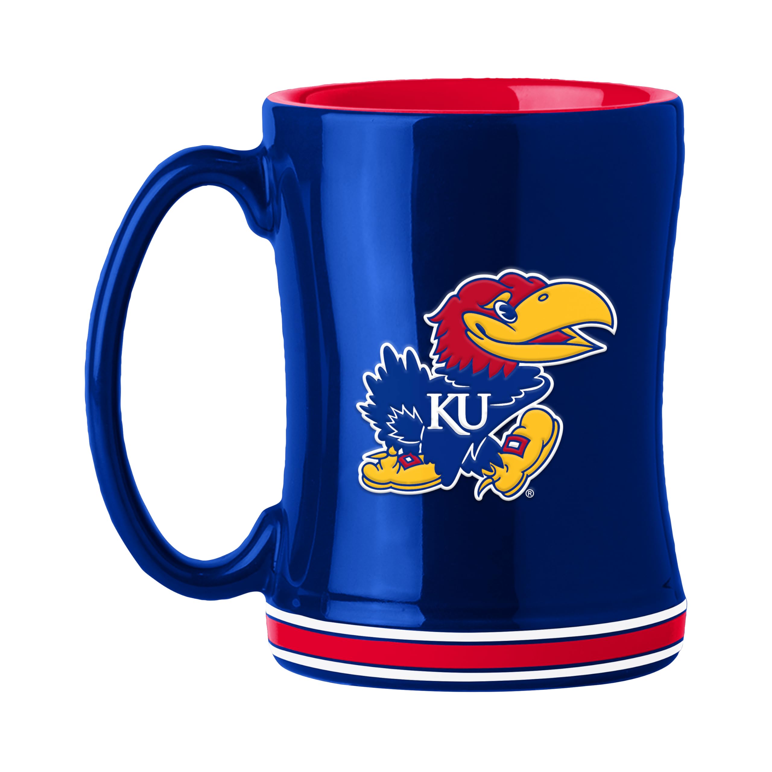 Logo Brands NCAA Kansas Jayhawks 14oz Ceramic Relief Mug with Team Logo and Elongated Handle