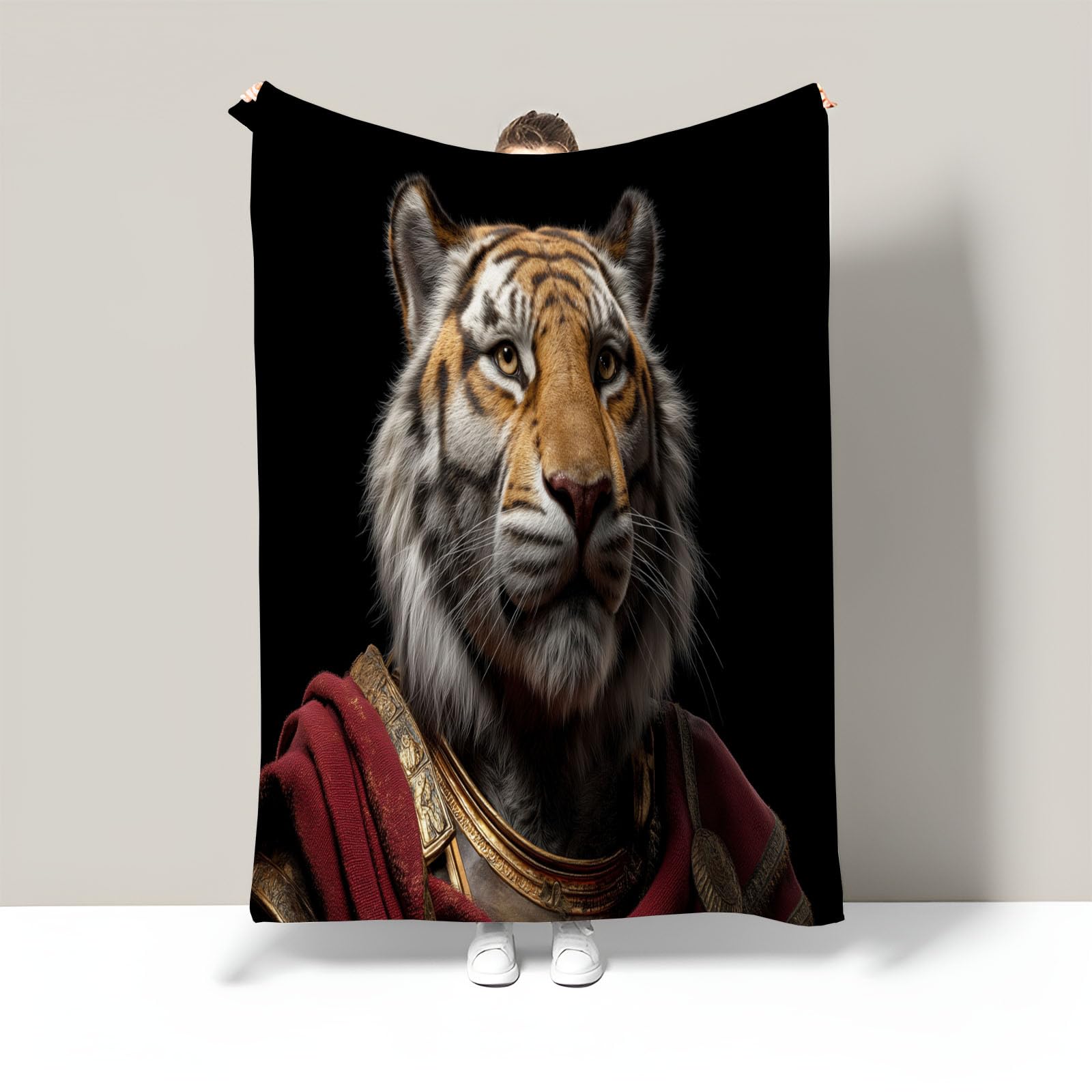 Couverture tigre romain plaid canapé polaire flanelle noire douce légère 130x150