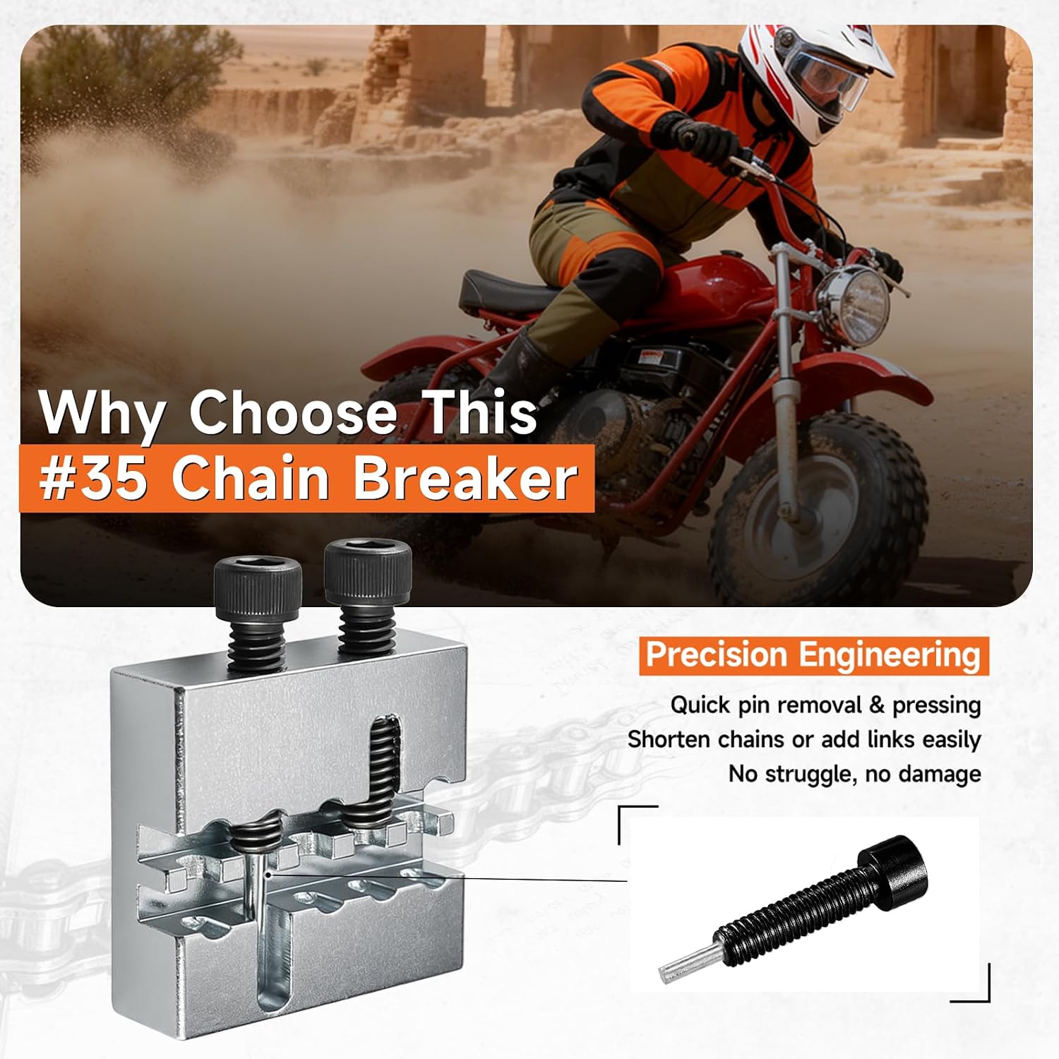 #35 Chain Breaker Tool Motorcycle Replacement for #35 Roller Chain Mini Bike Go Kart Cart ATV Dirt Bike Scooter Quad Bicycle Mountain Electric Bike Parts Silver