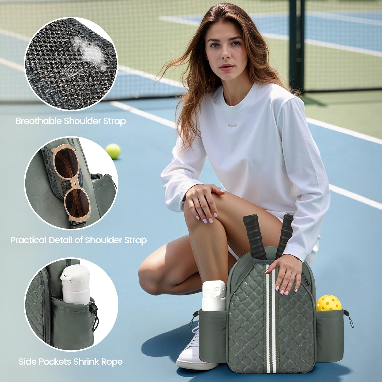 Sucipi Pickleball Bags for Women Lightweight Crossbody and Stylish Quilted Pickleball Paddle Sling Bag Backpack
