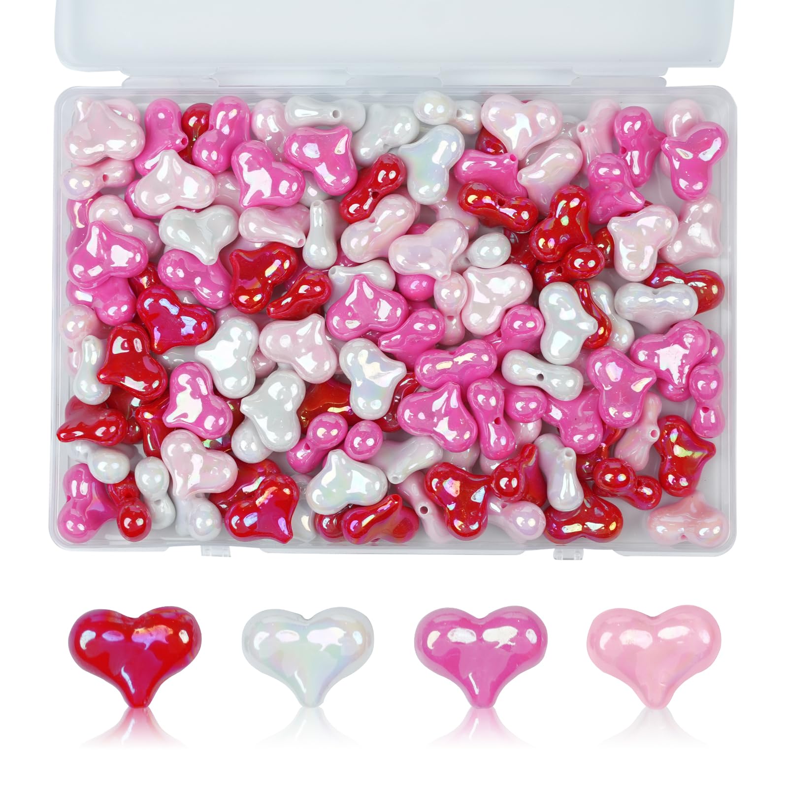 Valentine's Day Acrylic Heart Beads (120pcs) Red Heart Beads for Valentine's Day Jewelry Making DIY Bracelet Necklace Craft Party Supplies Wedding Decor