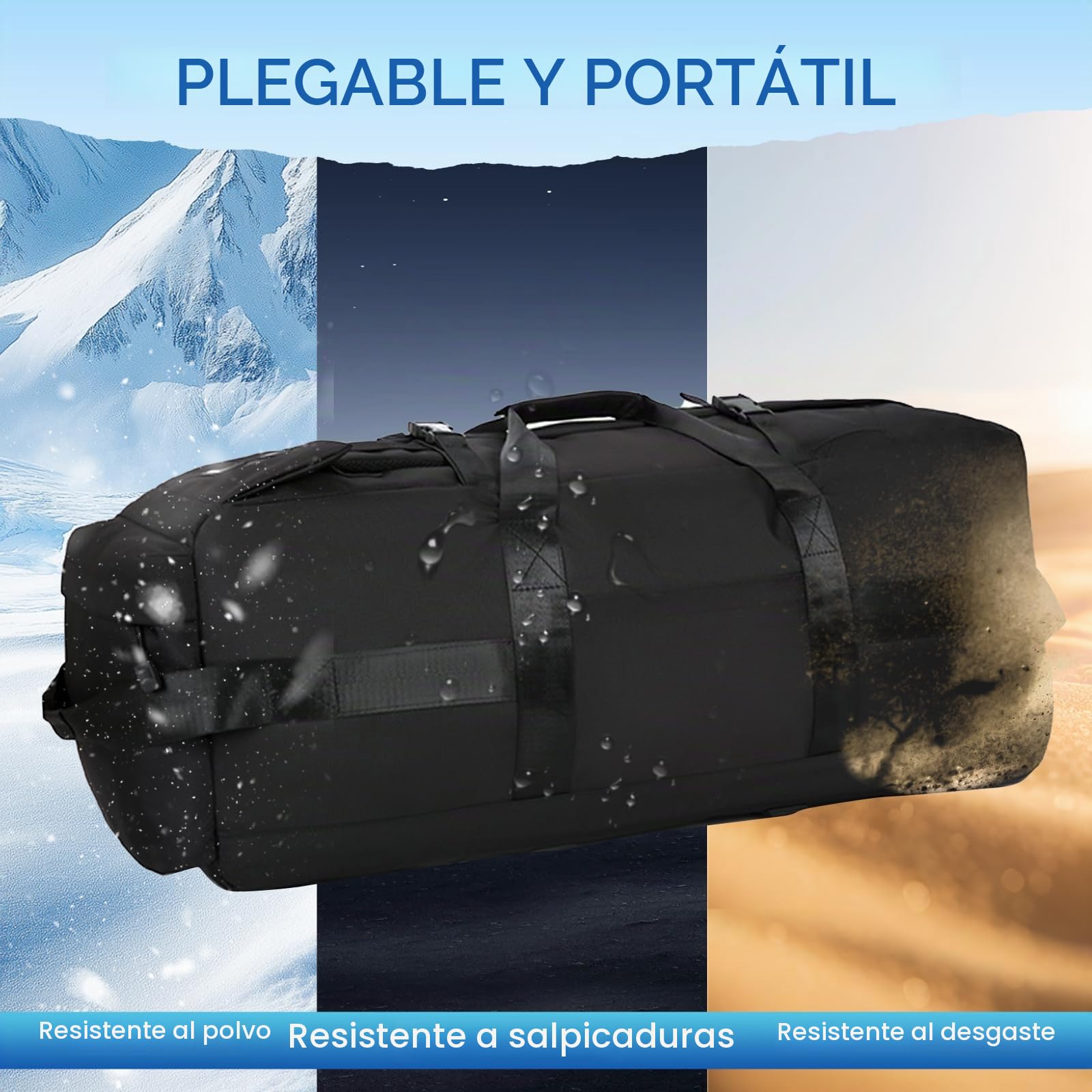 Bolsa de Viaje Plegable con Ruedas 90L, 3 en 1 Mochila con Ruedas, Bolsa de Deporte, Trolley Bolsas de Viaje, Tejido Oxford Impermeable, Ruedas 360°, para Camping, Viajes, Deporte (80x33x30 cm)
