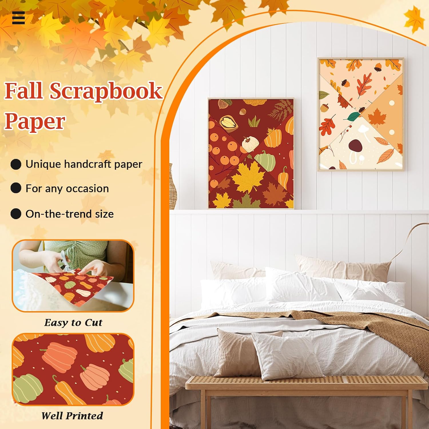 48Pcs Fall Pattern Paper Double Sided Antique Scrapbook Specialty Paper Autumn Theme Decorative Crafts Papers Folded Flat for Rustic DIY Card Making Photo Album Journal Crafts Decorations 11.8X11.8in