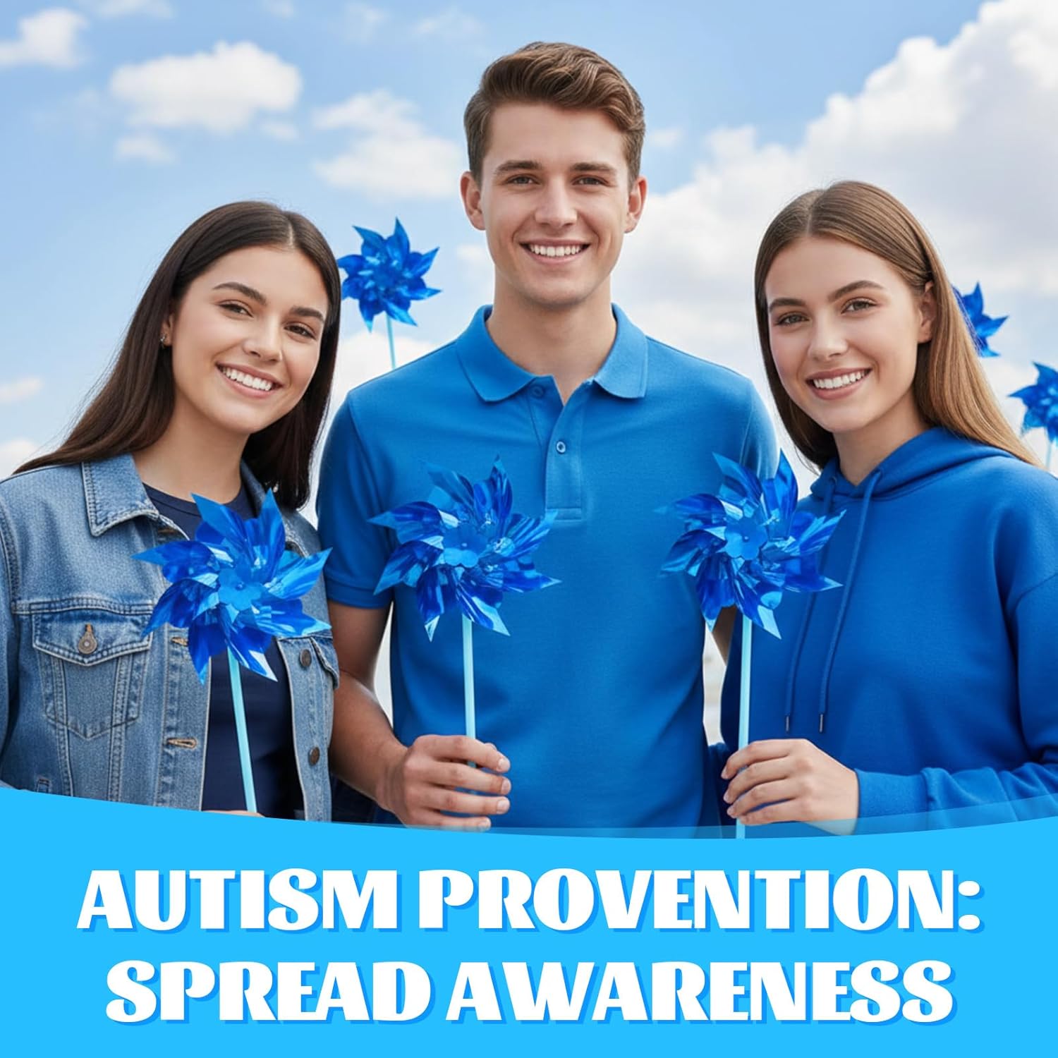 300 Pcs Reflective Pinwheels with Stakes Bulk Blue Pinwheels Wind Spinners for Blue Awareness Party Favors Gifts Fun Carnival Supplies for Yard Garden Outdoor Decorations Bird Repellent