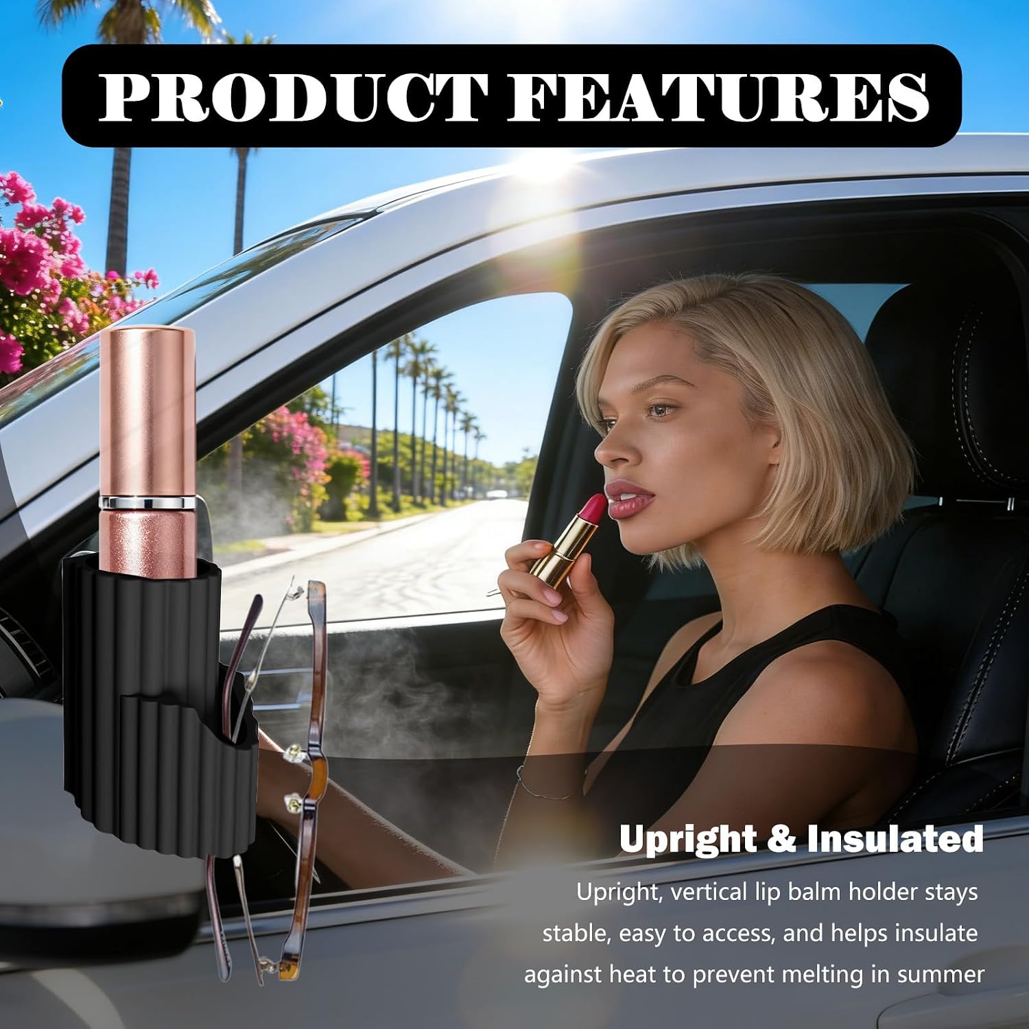 2026 Upgraded Car Chapstick Holder No Melt with Car Sunglass Holder,Silicone Stylish Chapstick Holders for Cars as Lipstick Storage,Portable Insulated Cars Lip Balm Holders image 5