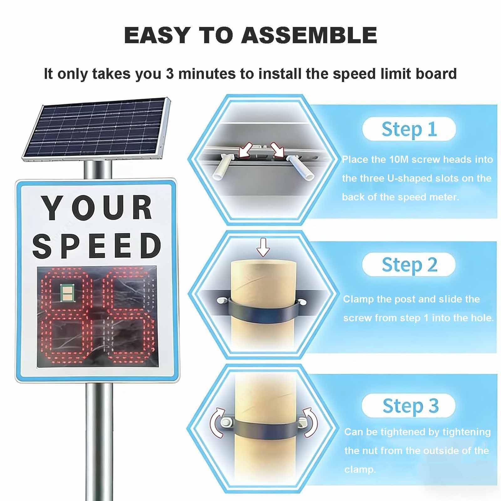 Señal de Radar de Límite de Velocidad con Energía Solar de 60 x 90 cm (23,6 x 35,4 Pulgadas), Señal de Retroalimentación de Radar de Velocidad, Detector de Velocidad Digital para Calles
