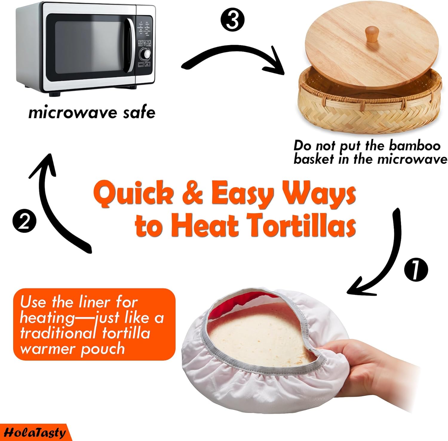 Tortilla Warmer Basket w Removable Insulation Liner, 9.4'' Large Bamboo Taco Warmer w Wooden Lid - Cotton Tortillas Warmer Pouch Microwavable, Lightweight & Durable Container For Bread Roti - Tall