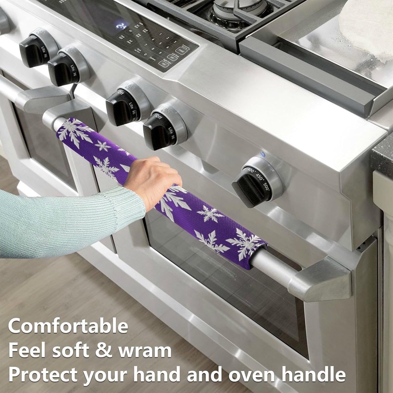Dussdil Purple Christmas White Snowflakes Handle Covers Set of 2 Snow Door Handle Covers for Refrigerator Fridge Microwave Dishwasher Kitchen Gloves Handles Antiskid Cloth Door Handle Wraps Protector