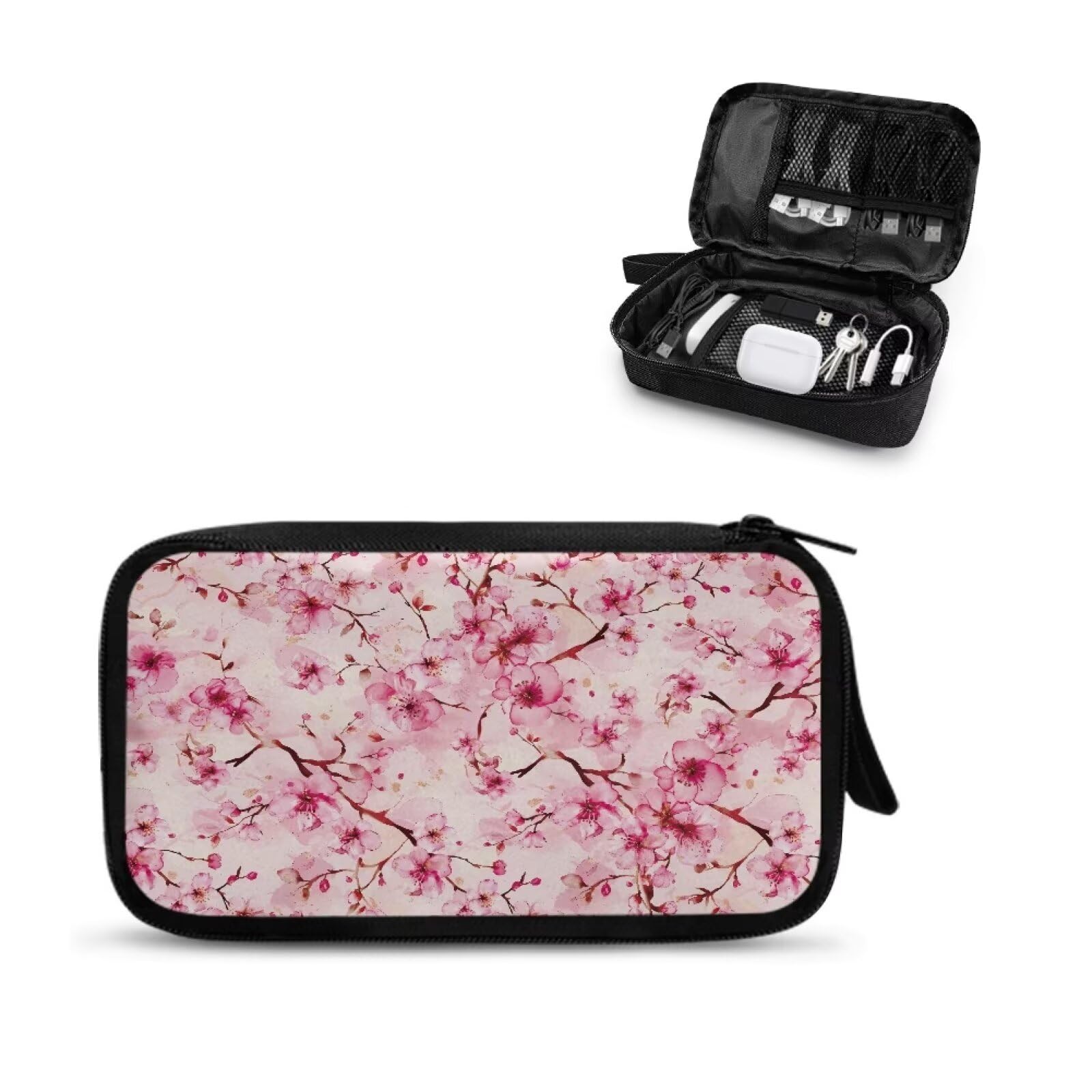 TSOVTHRID Cherry Blossom Print Electronics Accessories Organizer Pouch Bag for Women Tech Pouch Accessories Carry Storage Cable Organizer Bag Small Cable Organizer Bag for Essentials