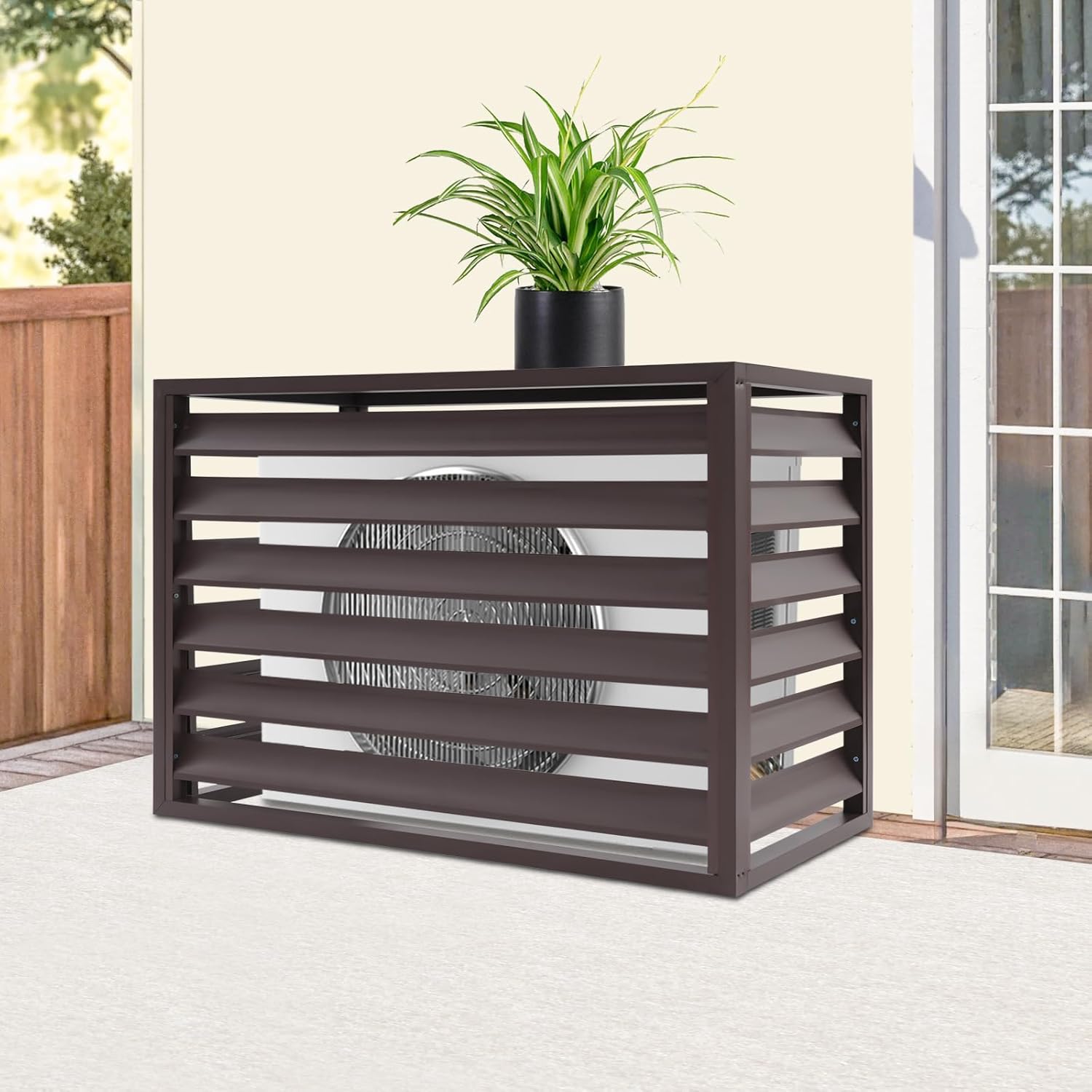 Air Conditioner Fence With Cover, Mini Split Condenser Cover 39.3 x 27.5 In, Zinc Steel Air Conditioner Fence Panels, FreeStanding Rectangular Aluminum Split Ac Covers for Swimming Pool Pumps (Coffee)