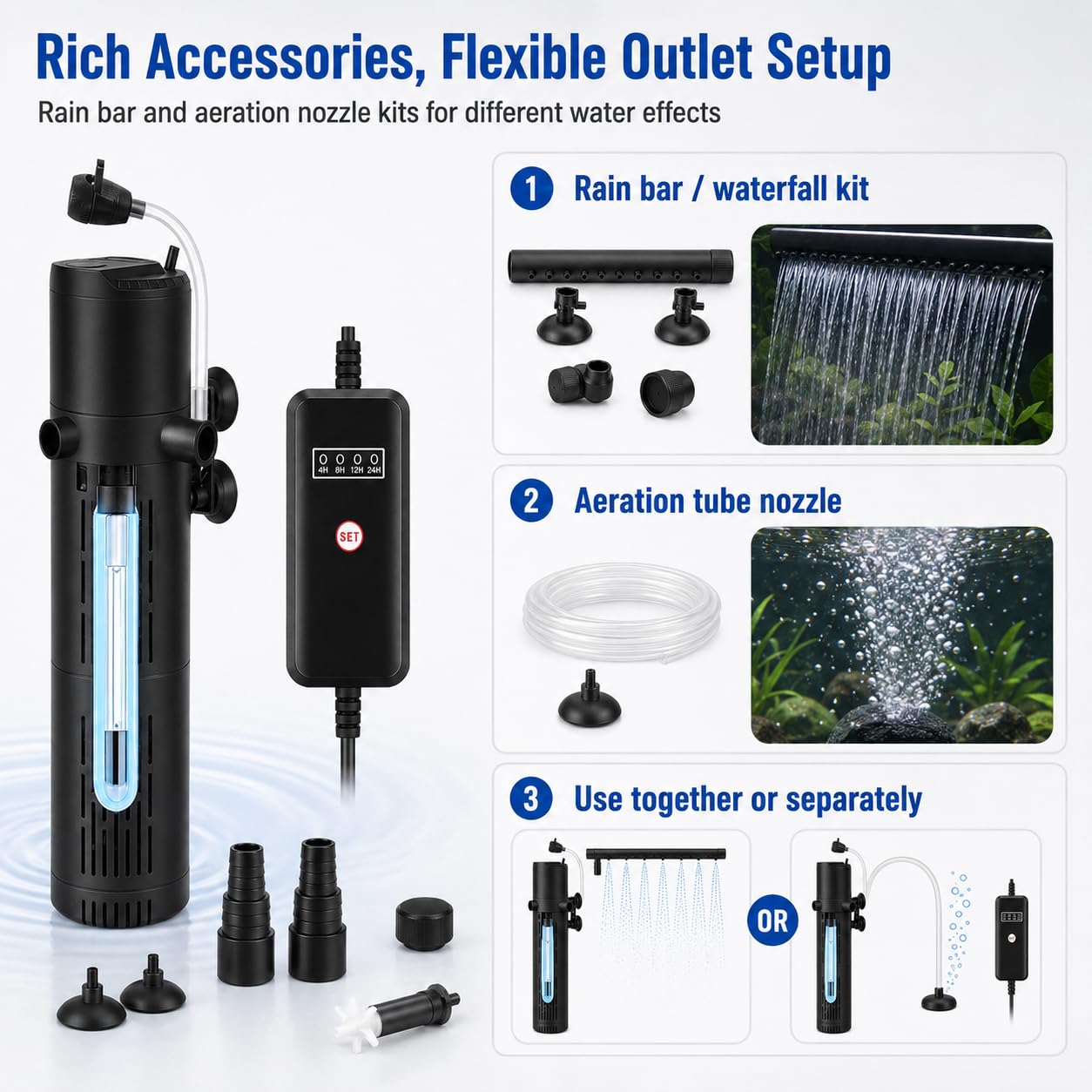 Nikou Filtro interior para acuario de 500 L/H con esterilizador UV de 6 W y