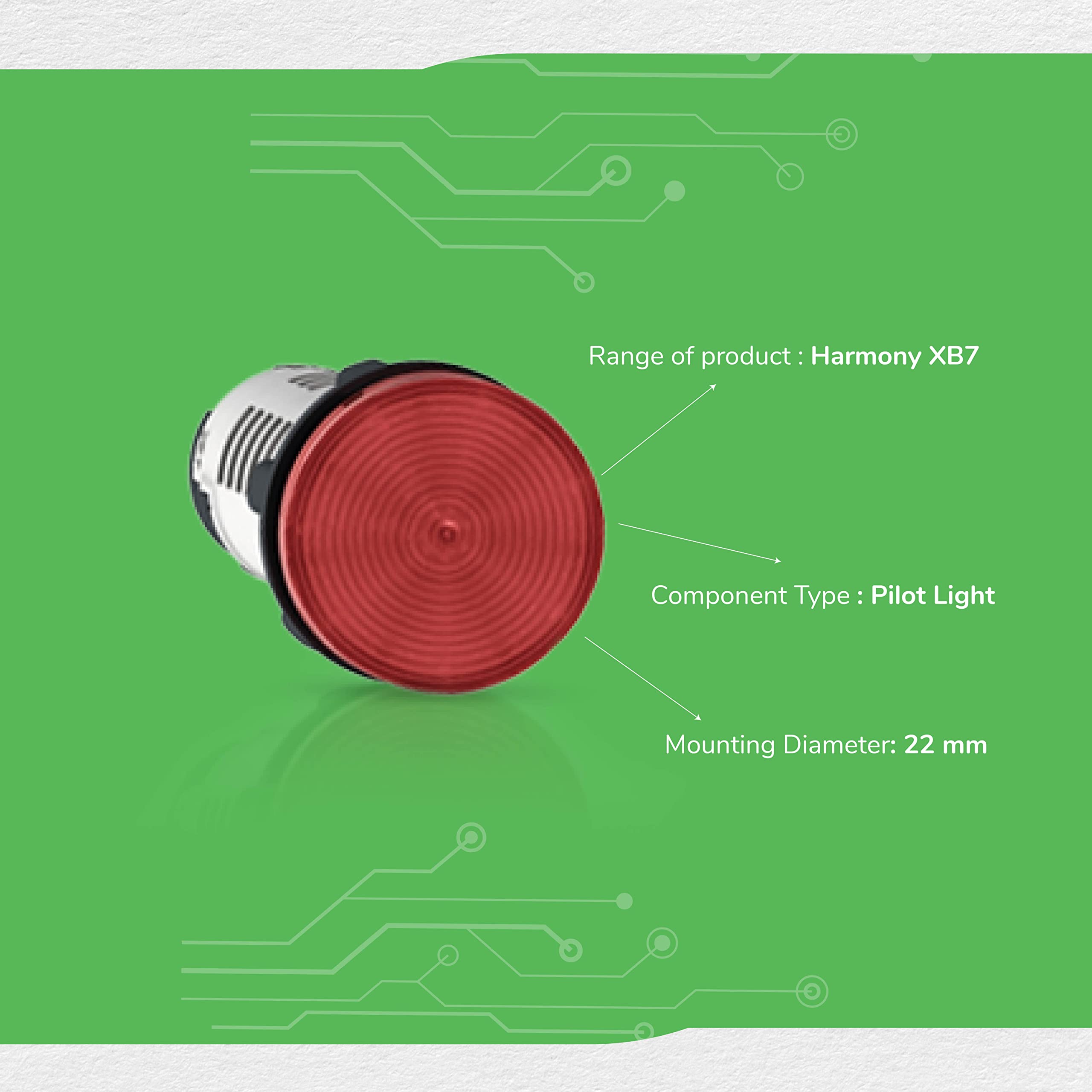 Schneider Electric, monolithic Pilot Light, Harmony XB5N/XB7N, Plastic, red, 22mm,LED, 120V AC, XB7EV04GPN-image-1