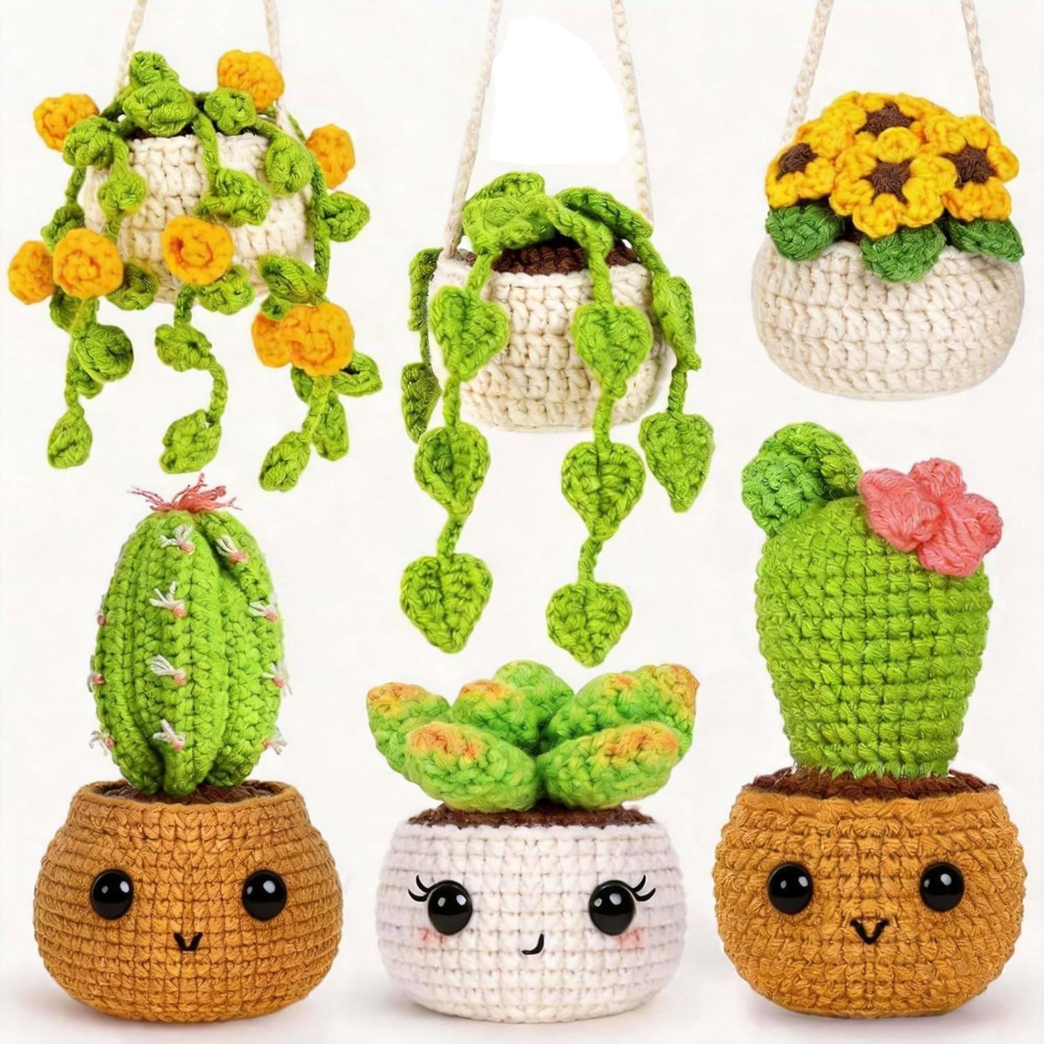 Sewkitta Crochet Kit for Beginners, Crochet Starter Kit w Step-by-Step Video Tutorials, Beginner Crochet Kit for Adults Kids Women Men Complete Kit Included (Plant 6Pack)