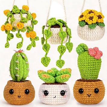 Sewkitta Crochet Kit for Beginners, Crochet Starter Kit w Step-by-Step Video Tutorials, Beginner Crochet Kit for Adults Kids Women Men Complete Kit Included Plant 6Pack