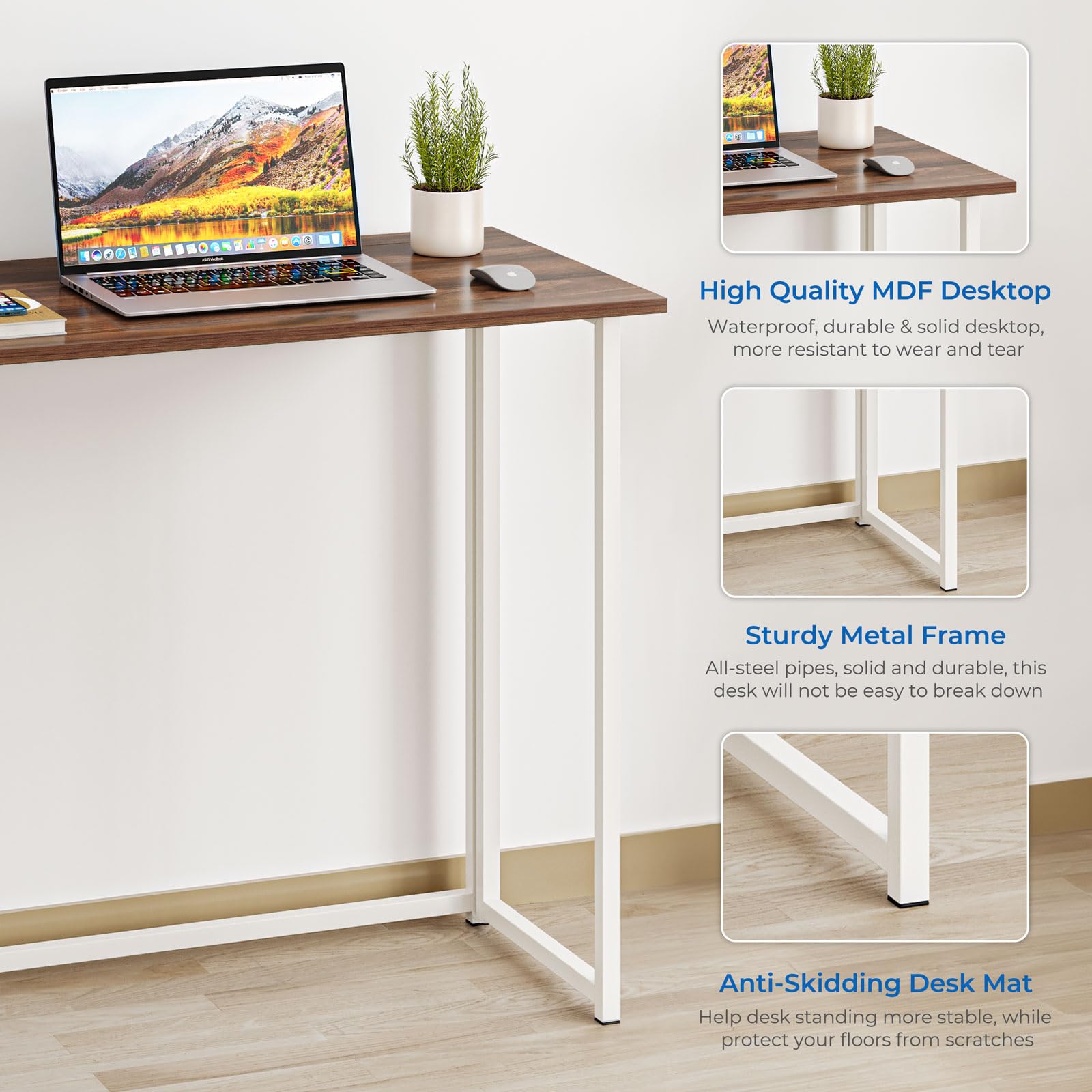 Moziel Scrivania Pieghevole, Scrivania per Casa e Ufficio per piccoli spazi, 80 x 45 x 74 cm Tavolo da Studio Porta PC Stabile e Salvaspazio