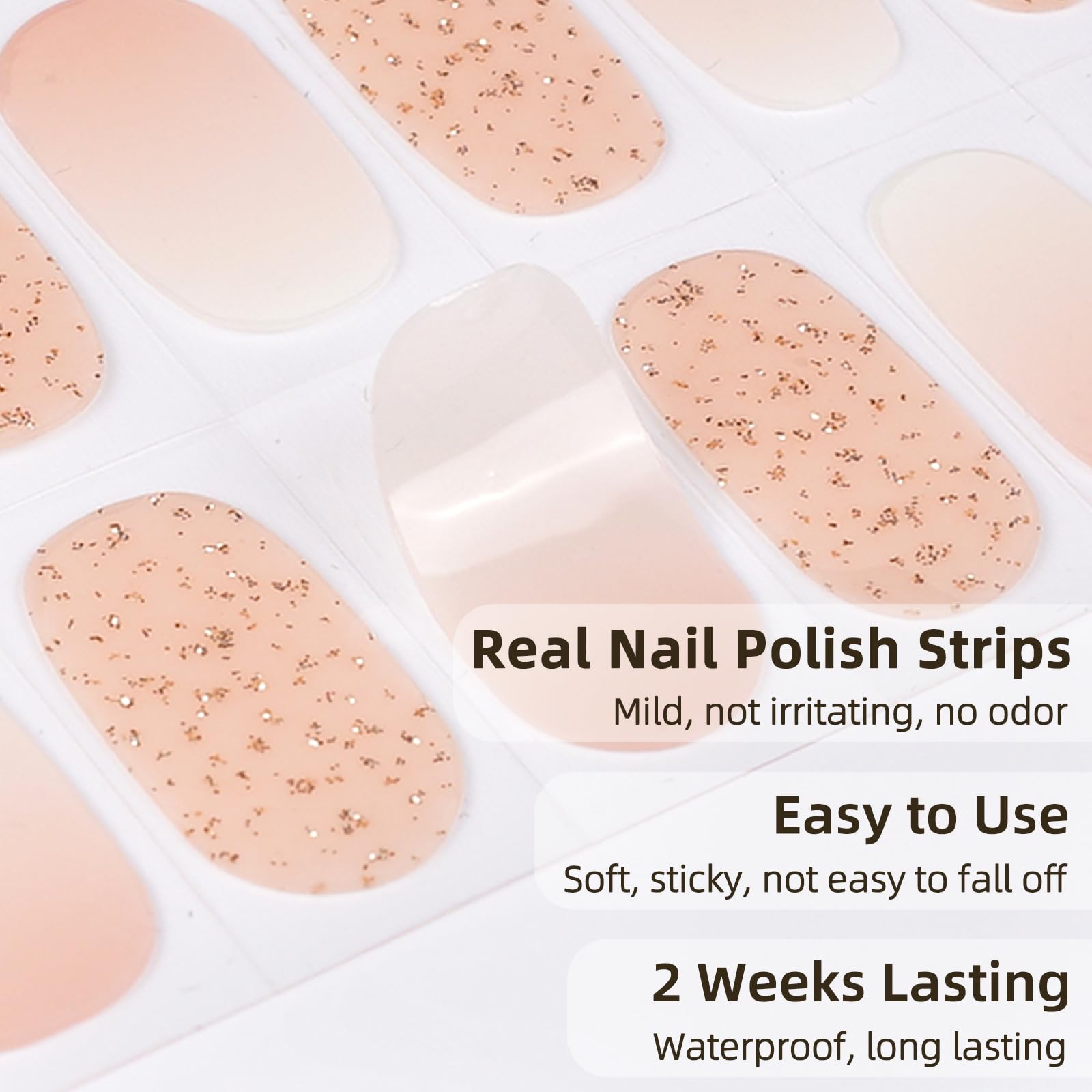 DUKASOU Semi Cured 22 PCS Gel Nail Strips No UV Light Needed, Gel Nail Strips Set, Salon Quality Nails Polish Strips(Slightly pink) - Image 2