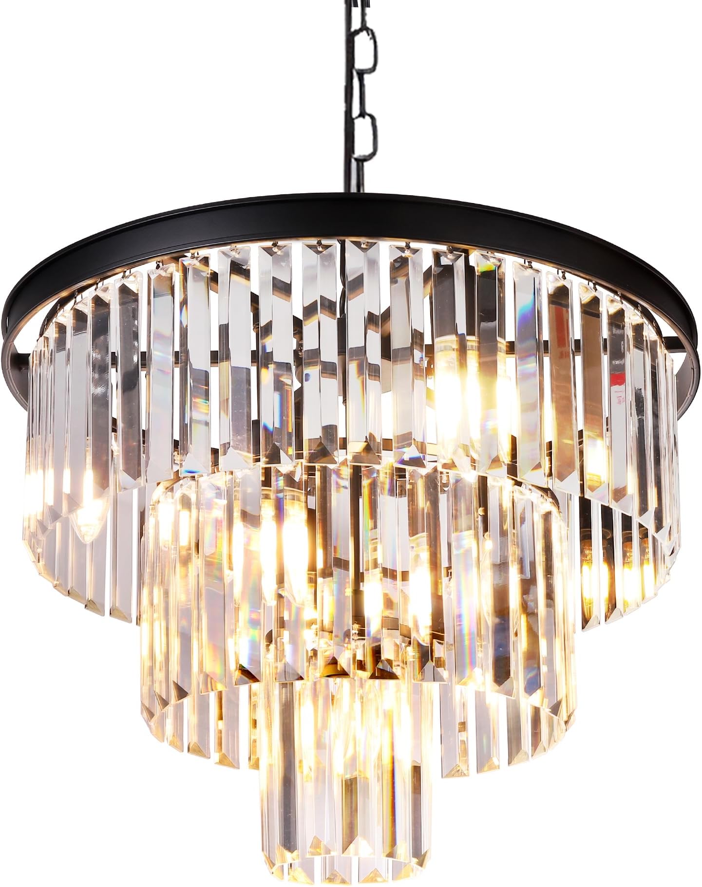 Wellmet 20 inch Crystal Chandelier, 3-Tier Contemporary Modern Bathroom Chandeliers, 7-Light Adjustable Hanging Pendant Ceiling Light for Bedroom, Entryway, Dining Room, Girls Room, Foyer