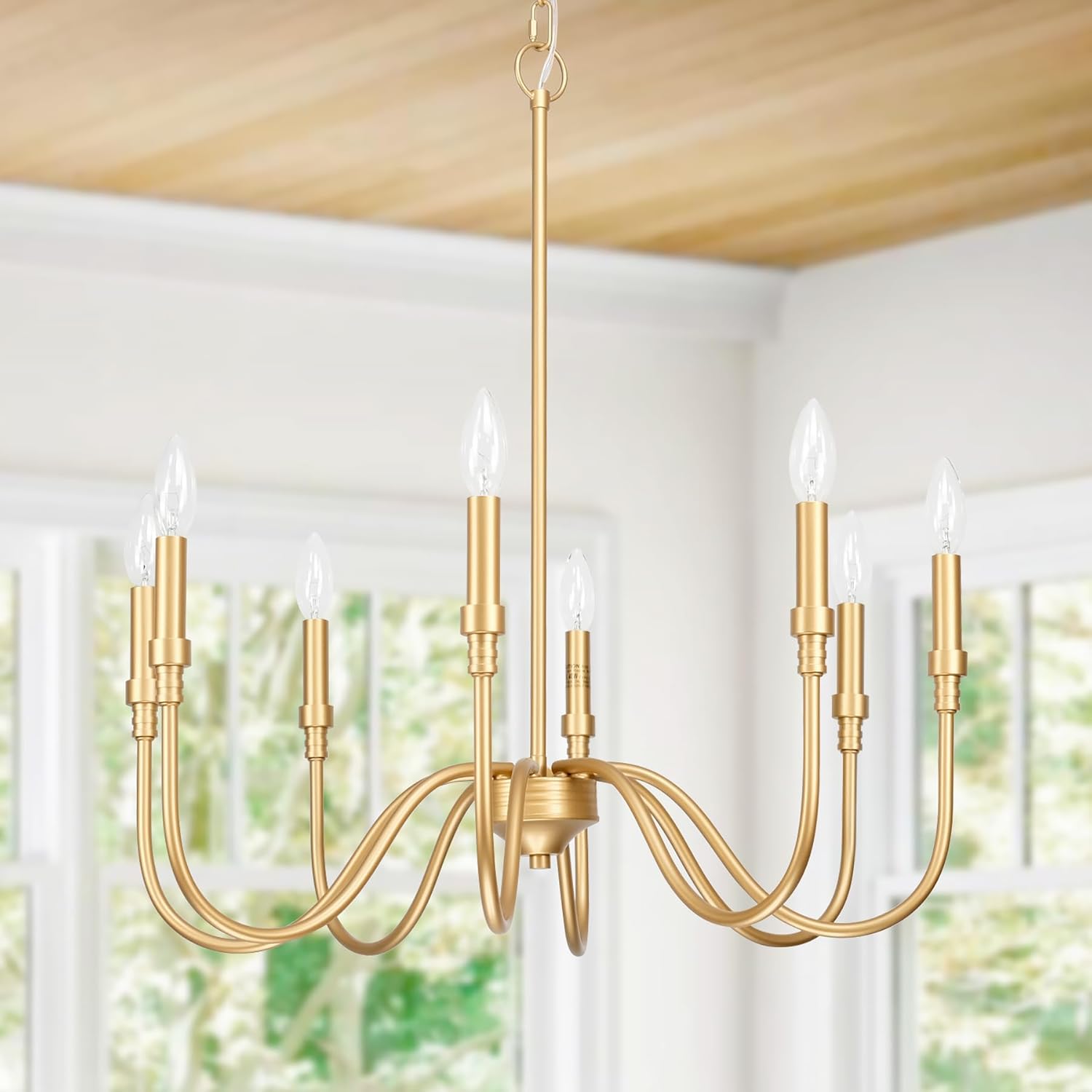 Homebelife Gold Chandelier, 8-Light Farmhouse Linear Pendant Lighting ...