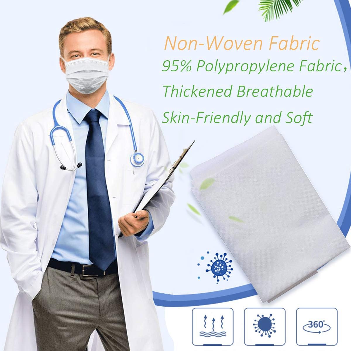 Disposable Non-Woven Fabric, 95% Polypropylene Fabric, Thickened Breathable Skin-Friendly and Soft Fabric, DIY Handmade Material(20 Meters)