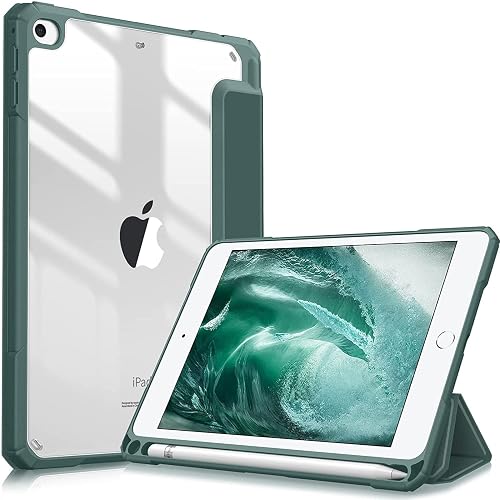 SwooK Hybrid Case for 7.9" inch iPad Mini 5 / Mini 4 iPad Mini A2133 A2124 A2126 A2125 A1538 A1550 iPad Mini Case with Shockproof Clear Back Shell Flip Cover Case (Mid-Night Green)