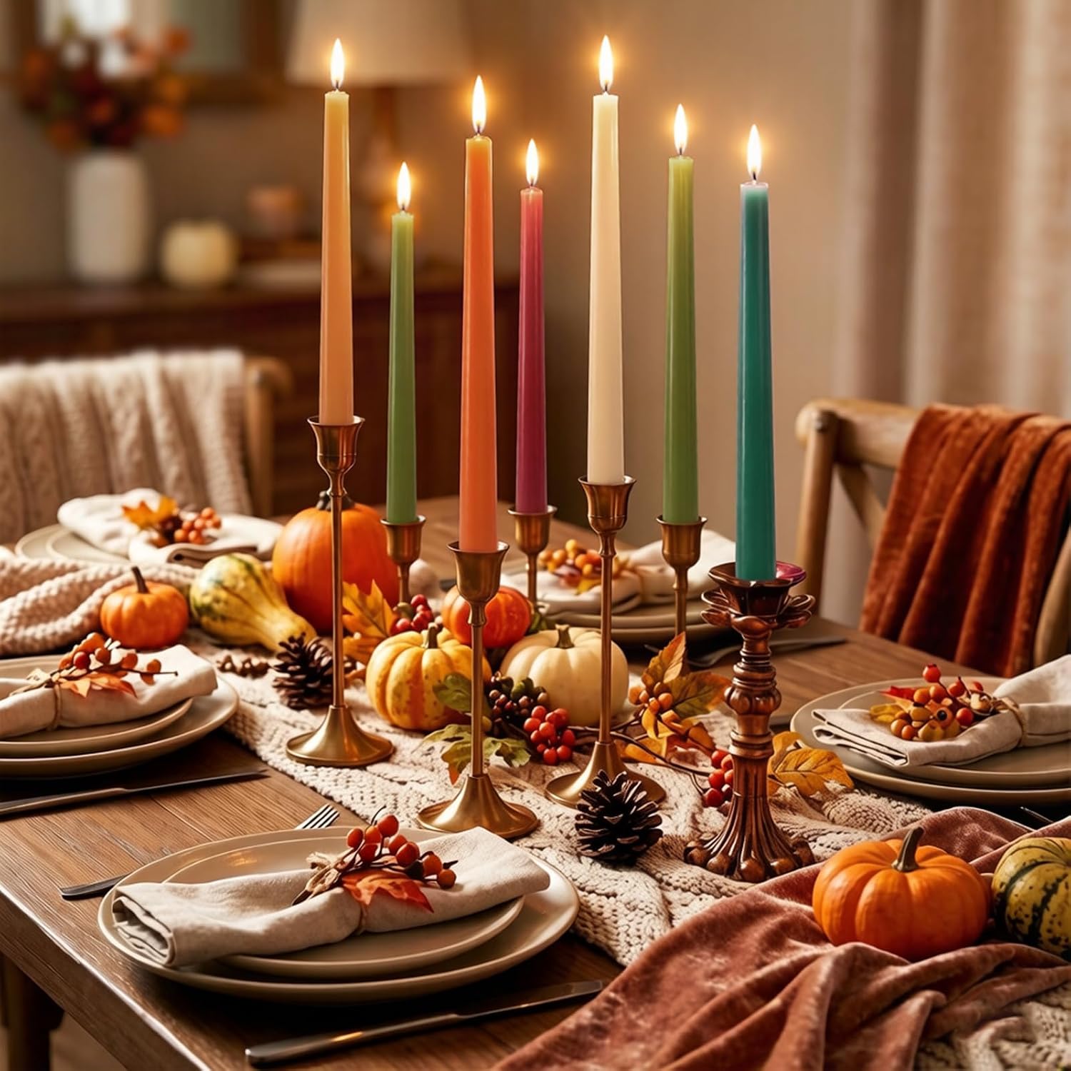 AnyDesign 12Pcs Fall Taper Candles 10 Inch 6 Retro Autumn Colors Wax Long Unscented Candlesticks for Autumn Wedding Harvest Thanksgiving Holiday Dinner Party Home Decor
