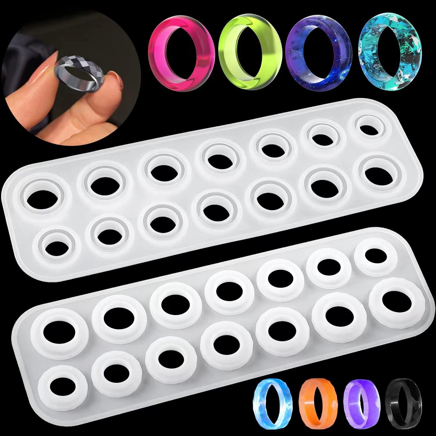 Senweit Premium Resin Ring Mold, Silicone Molds for Epoxy Resin, Resin Molds with 14 Different Sizes, for Making Rings, Earrings, Pendants, Crafts (1)