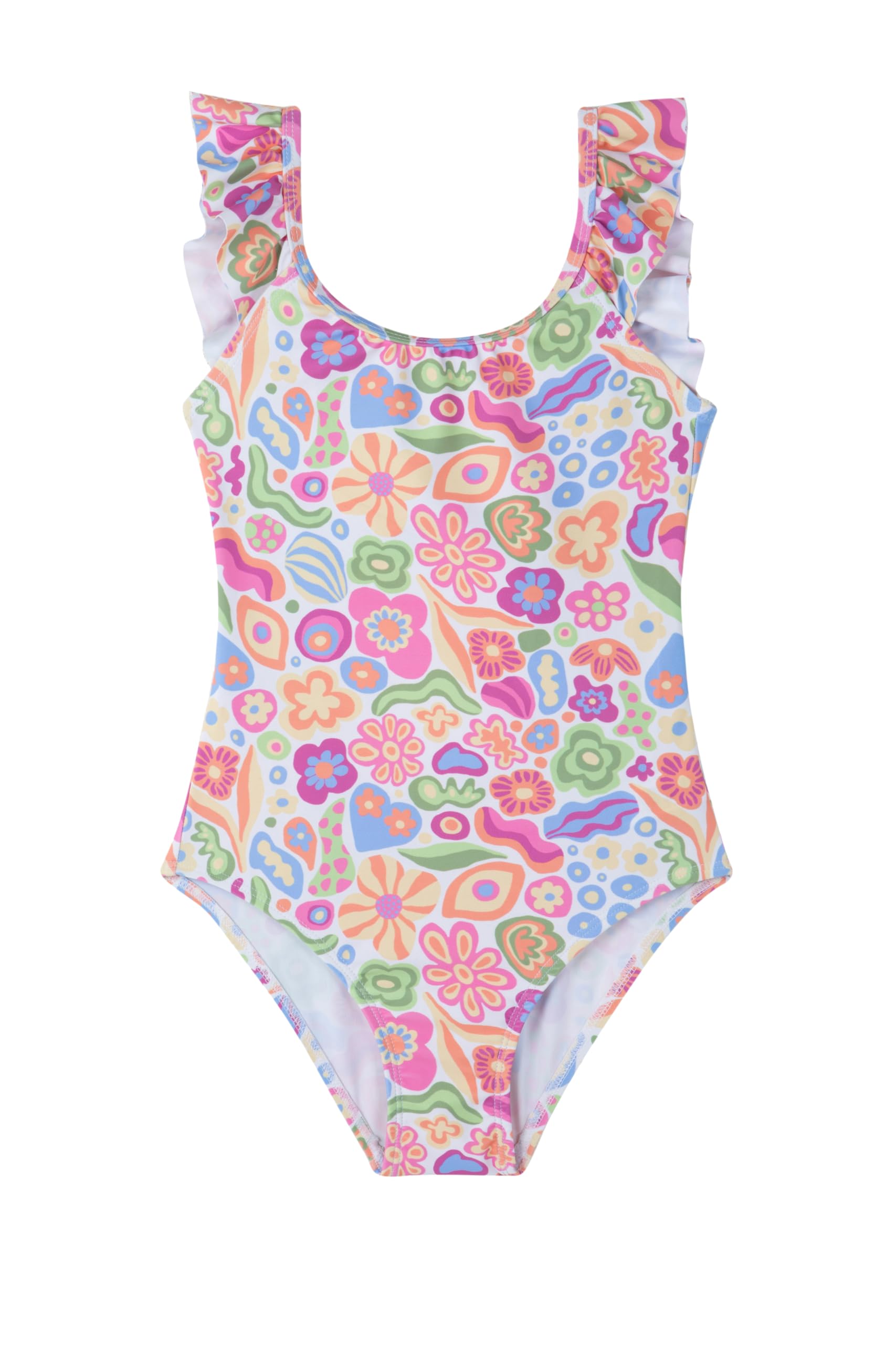 Gottex Kids Under The Sea Square Neck Ruffle One Piece Swimsuit Chlorine Fade Resistant and Built-in UPF UV Protection