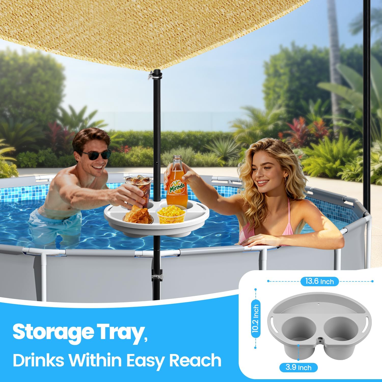 Above Ground Pool Canopy Sunshade Set with Storage Tray - Pool Shade Sail Triangular 13'x13'x13' for 15-22 FT Pools, UV-Resistant Shade Cloth, Swimming Pool Awning Cover for Deck, Patio, Garden thumbnail