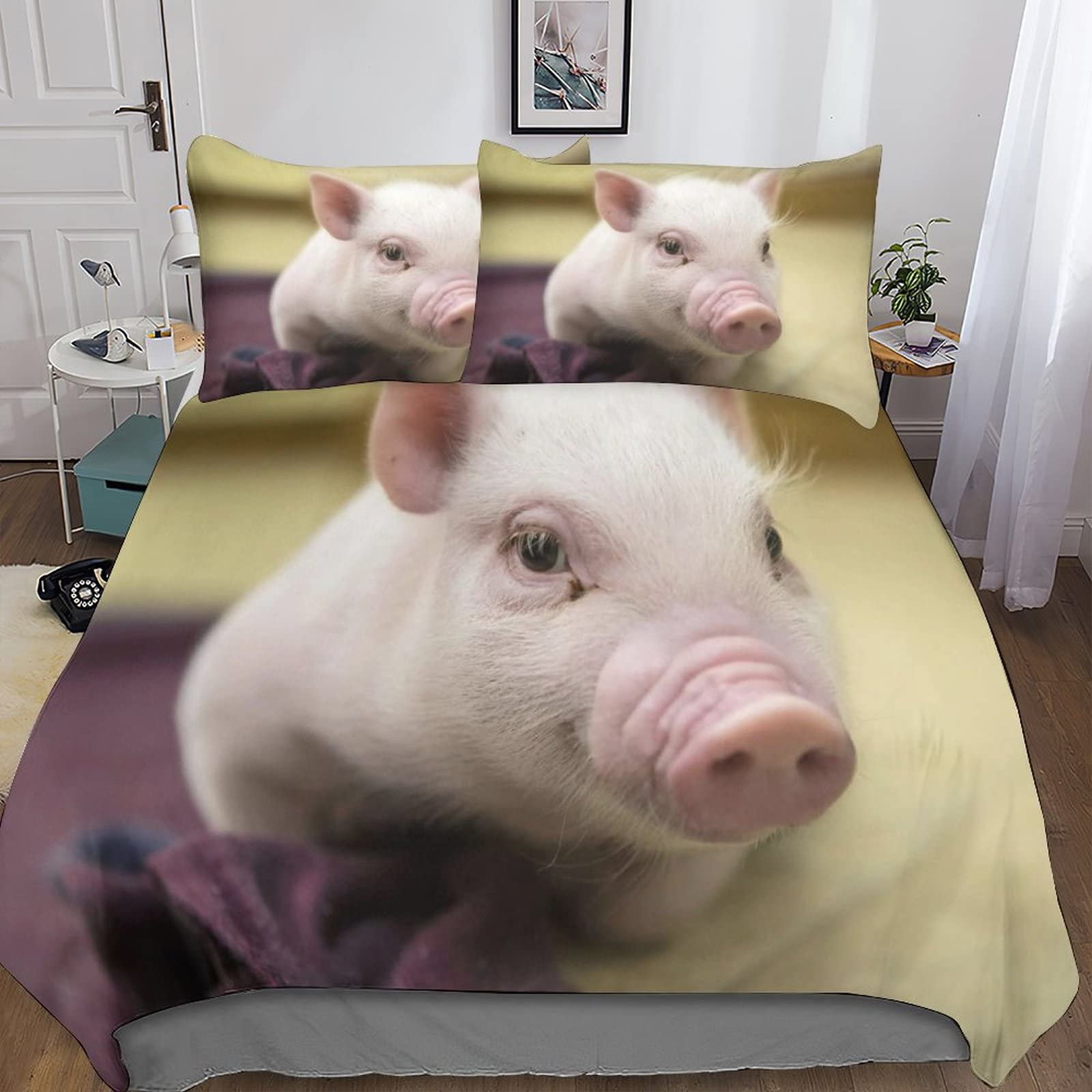 Housse de couette cochon 3D microfibre anti-plis facile à laver avec fermeture éclair