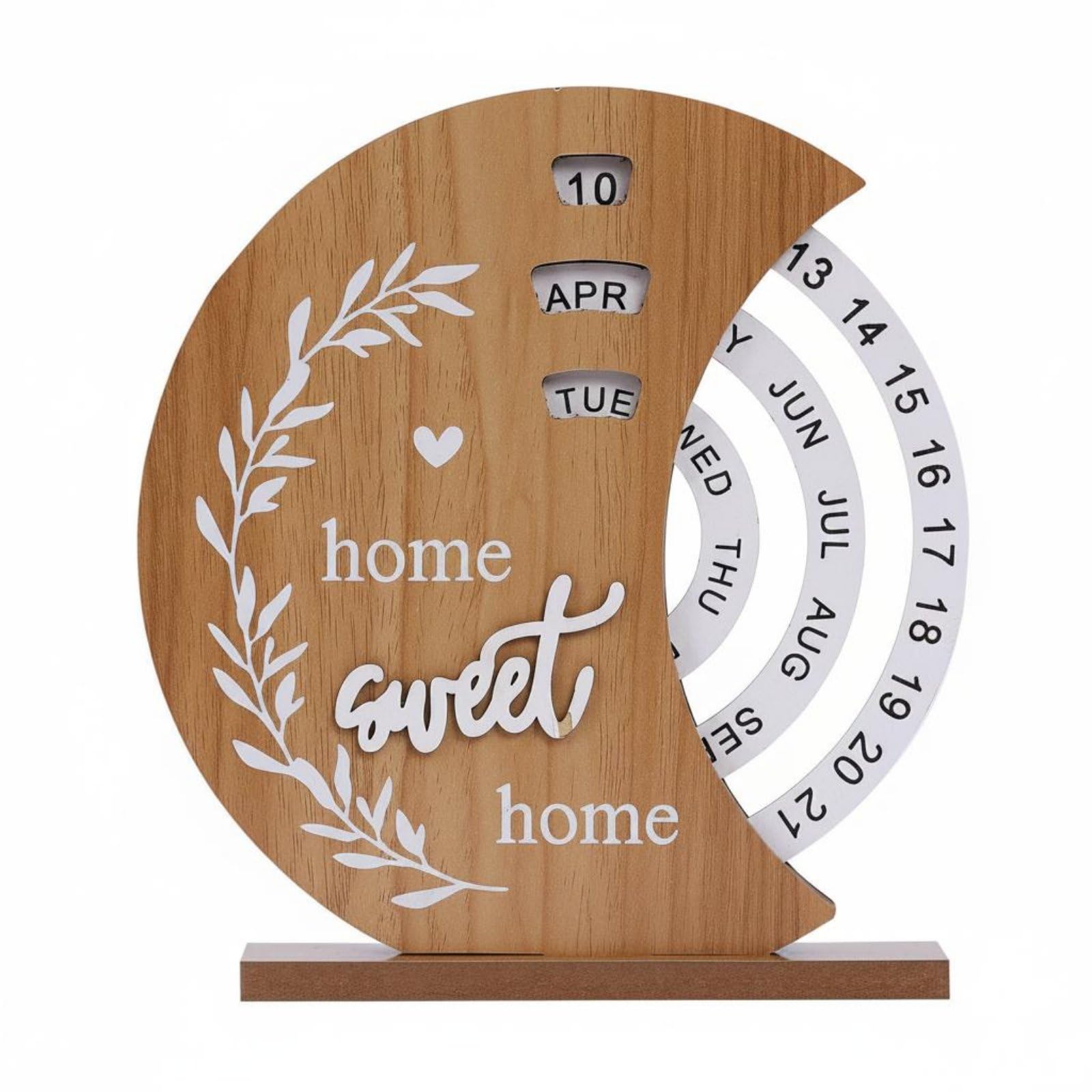 Creative Gift Desktop Wood Calendar Ornament Rustic Design Wooden Perpetual Calendar for Office, Moon|Calendars-image-26
