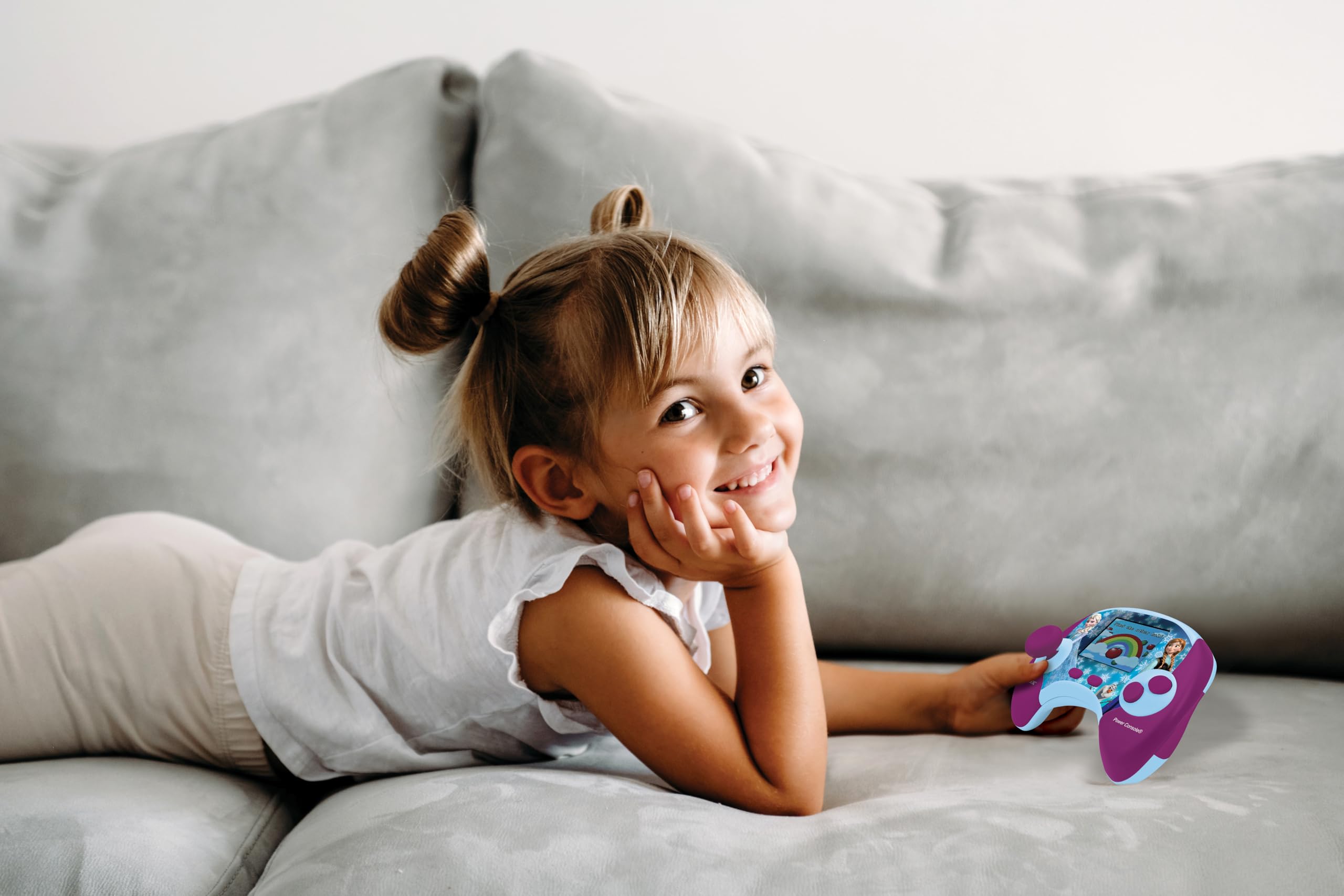 LEXIBOOK - Disney Frozen - Power Console, hiszpańska/angielska dwujęzyczna konsola do gier edukacyjnych z 100 zajęciami, JCG100FZi2
