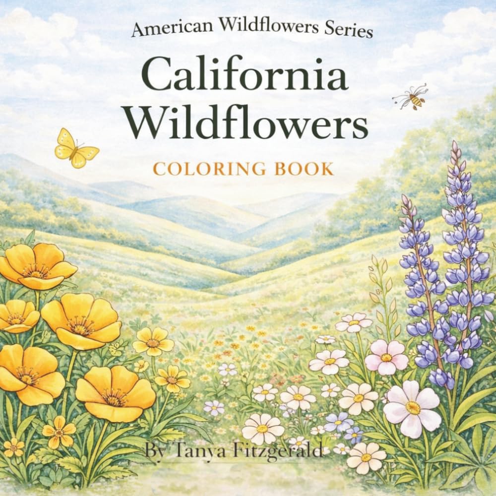 California Wildflowers Coloring Book: American Wildflowers Series. Easy Relaxing bold coloring pages
