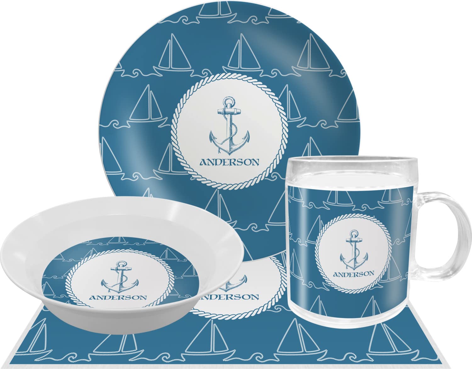 Personalized Rope Sail Boats Melamine Bowl - 12 oz