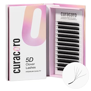 Curacoro 5D W-Shaped Clover Lash Extensions 0.07 CC Curl 10mm | Individual Eyelash Extensions, Easy Application & Long Lasting