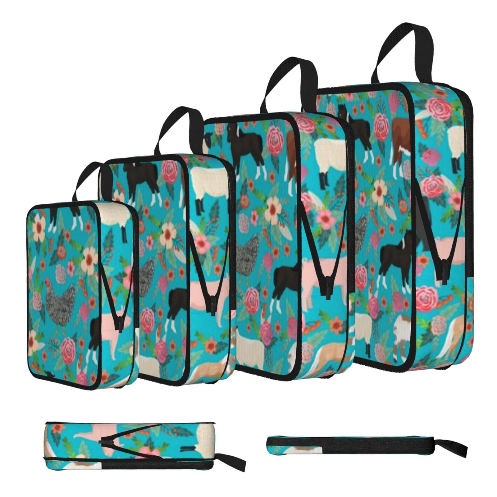 Sheep Print Compression Packing Cubes 4-Piece Set With Multi- Compartment Travel Bag, Waterproof Suitcase Organiser Bags