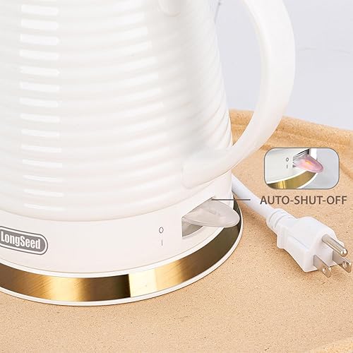 Miniatura 6 de Hervidor eléctrico de cerámica de 1.26 cuartos de galón con infusor y kit de tazas, tetera de agua hervida, protección contra hervido y seco,